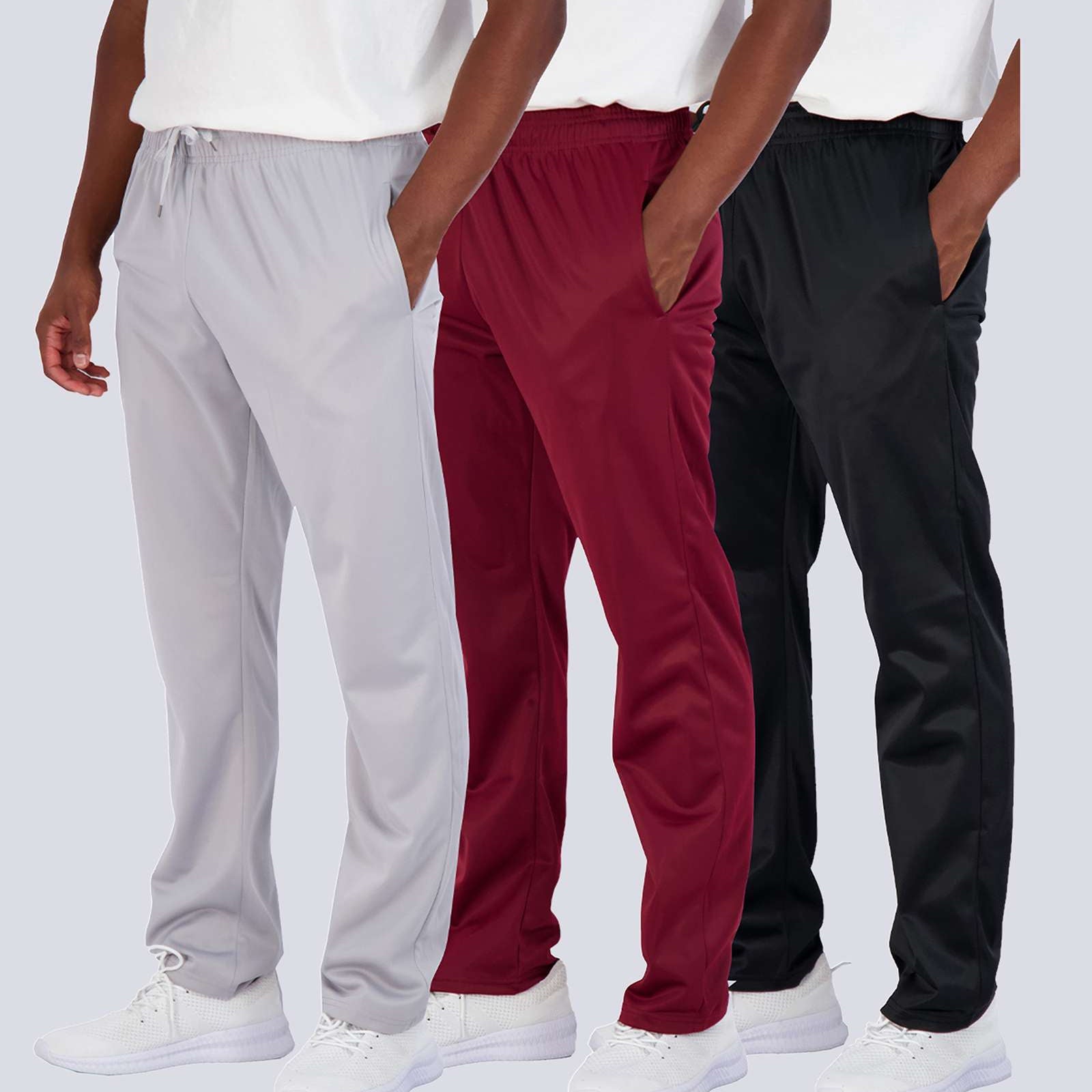 3 Pack: Mens Active Athletic Casual Tricot Open Bottom Sweatpants with Pockets (Available in Big & Tall)