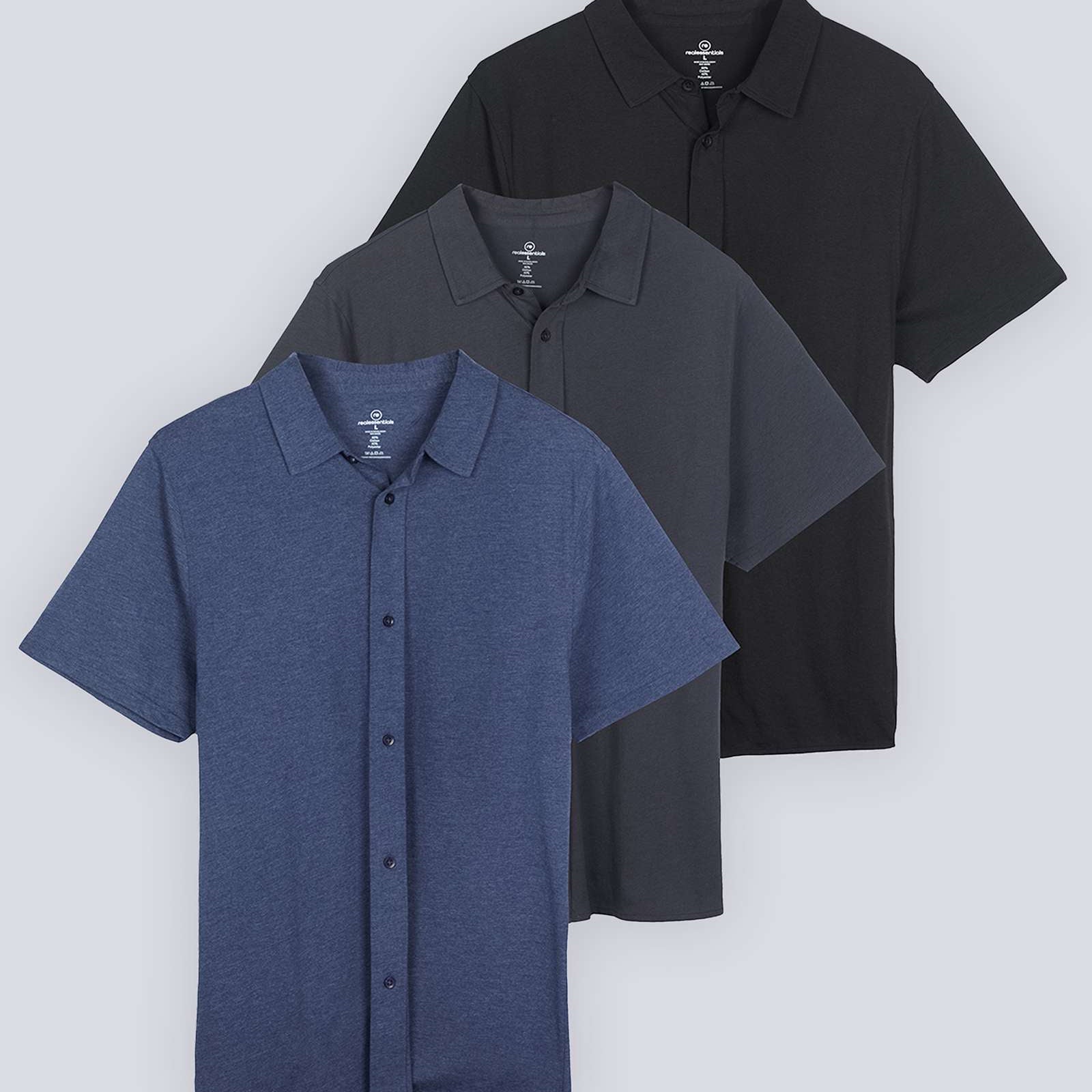 3 Pack: Men's Regular Fit Short Sleeve Button Down Shirt (Available in Big & Tall)