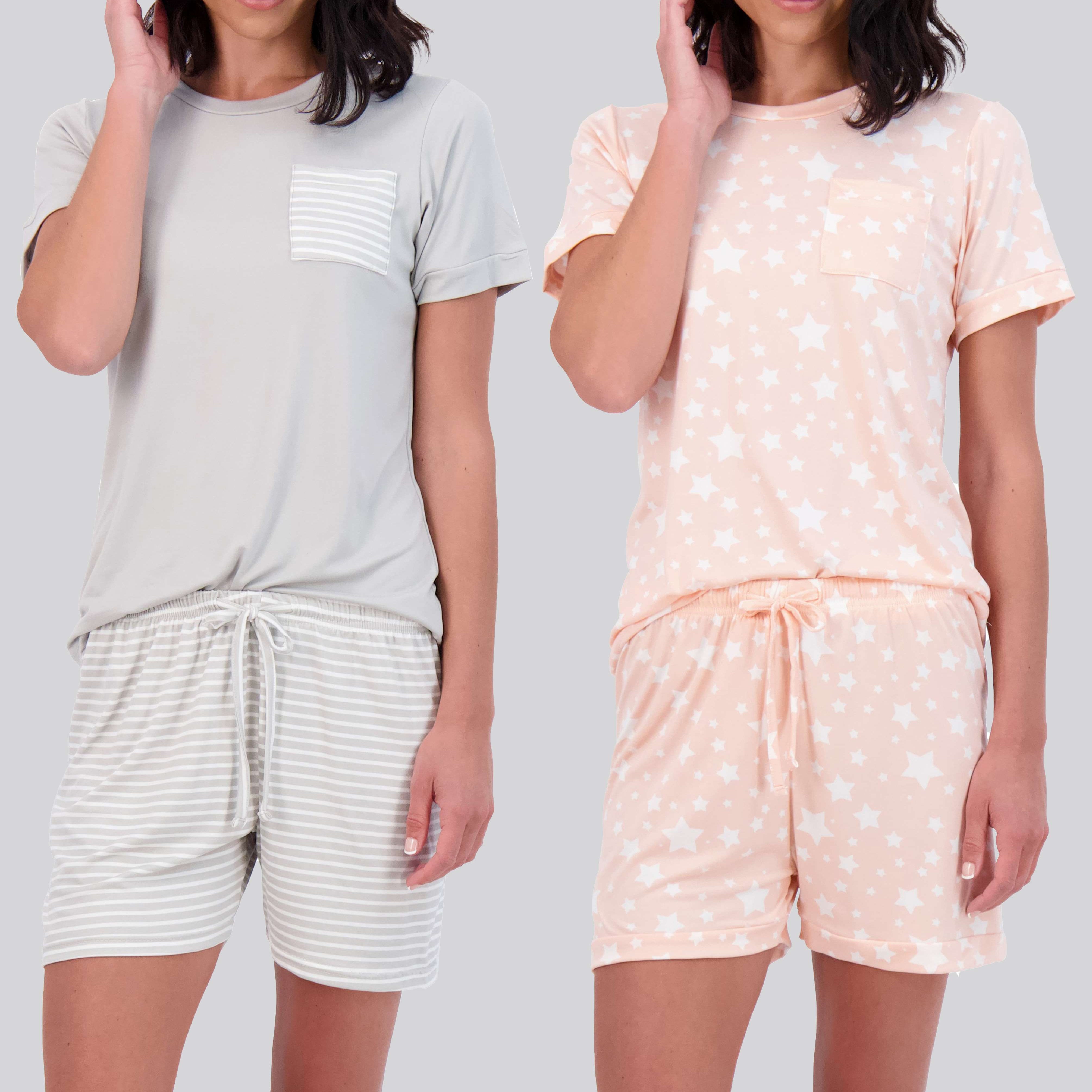 4 Piece: Womens Short Sleeve with Shorts Pajama Set
