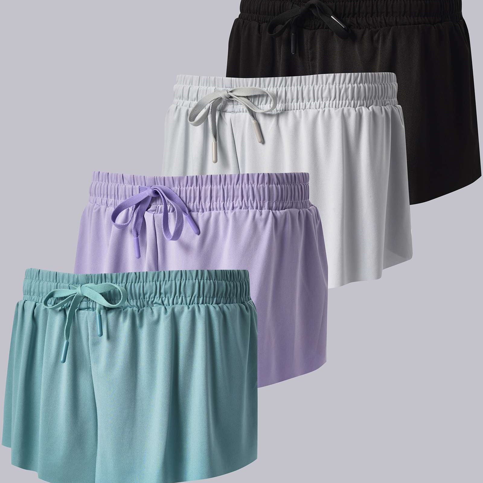 4 Pack: Girls 2-in-1 Flowy Shorts with Spandex Liner Youth Butterfly Skirts - Athletic Dance