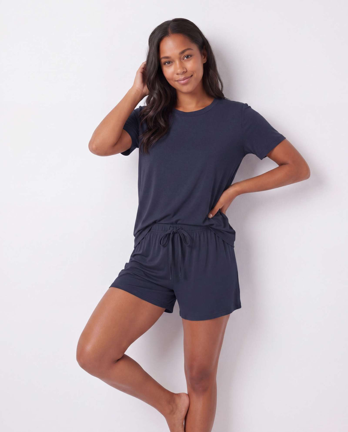 Real Essentials 3 Pack Women's Pajama Sets 3 Piece Crew Tee Tank Top Sleep Shorts Sleepwear - Solid Navy Blazer