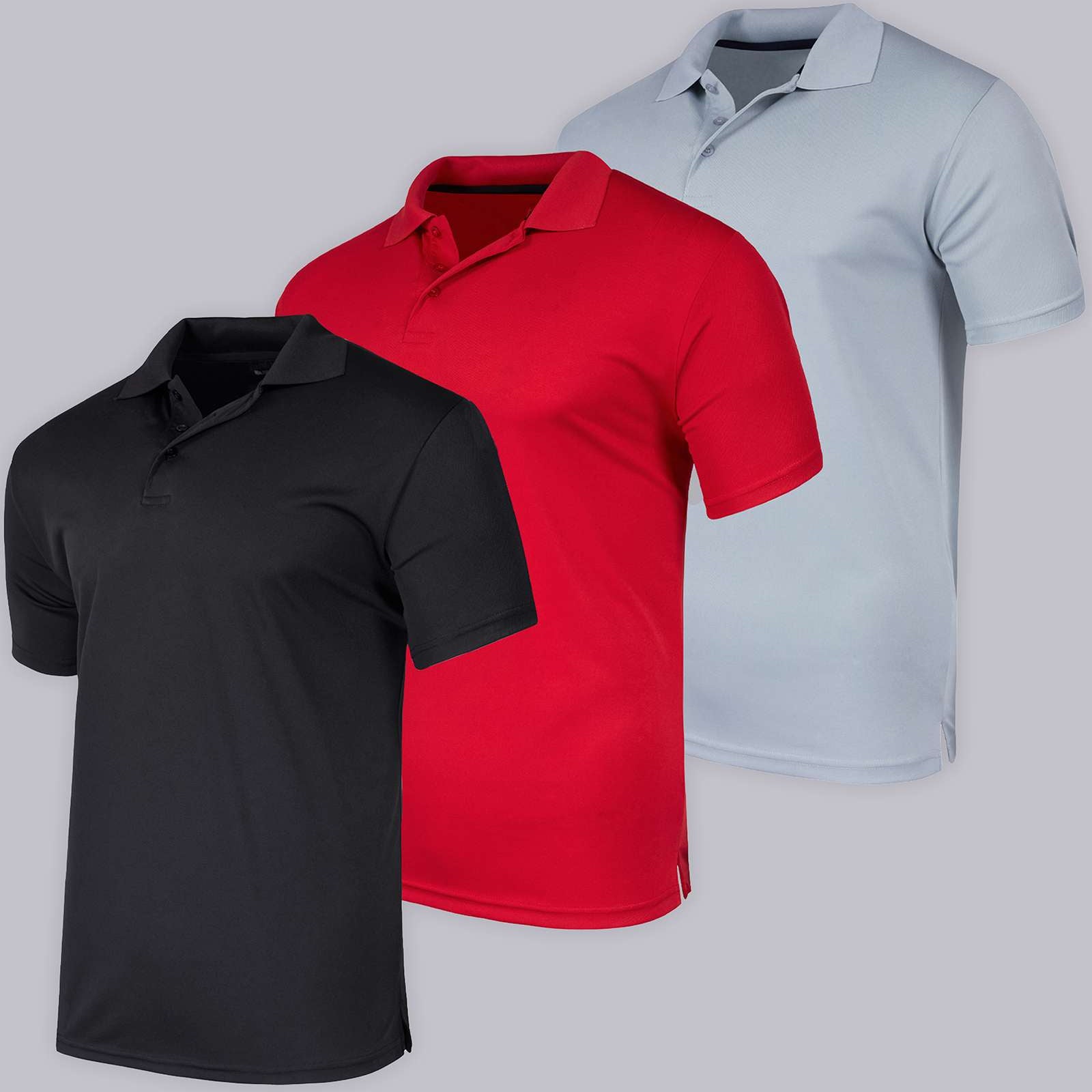 3 Pack: Mens Quick-Dry Short Sleeve Performance Polo Shirt