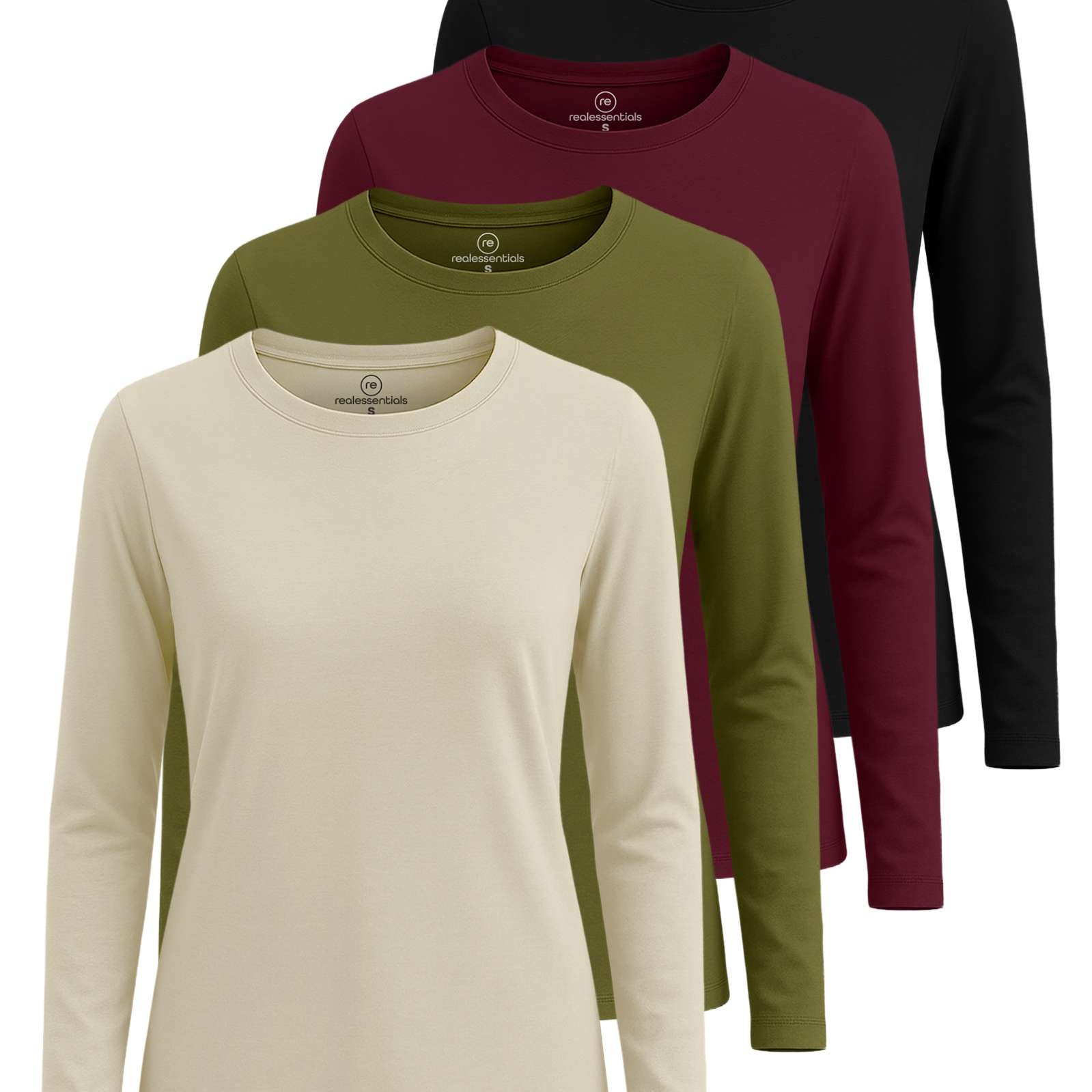 4 Pack: Women's Cotton Classic-Fit Long-Sleeve Crewneck T-Shirt (Available in Plus Size)