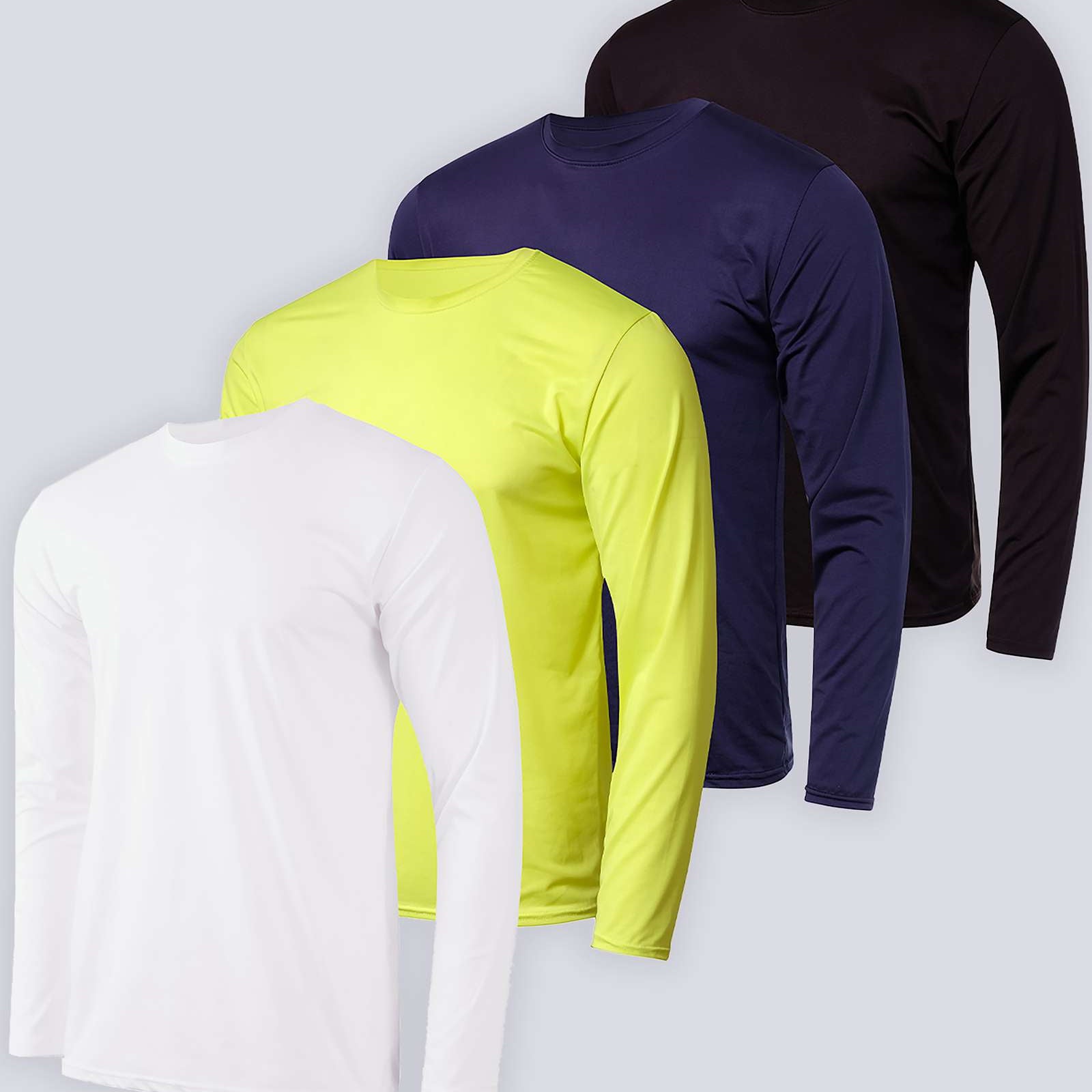 Real Essentials 4 Pack: Men's Dry-Fit UV Moisture Wicking UPF 50+ SPF Sun Protective Fishing Hiking Swim Long Sleeve Shirt