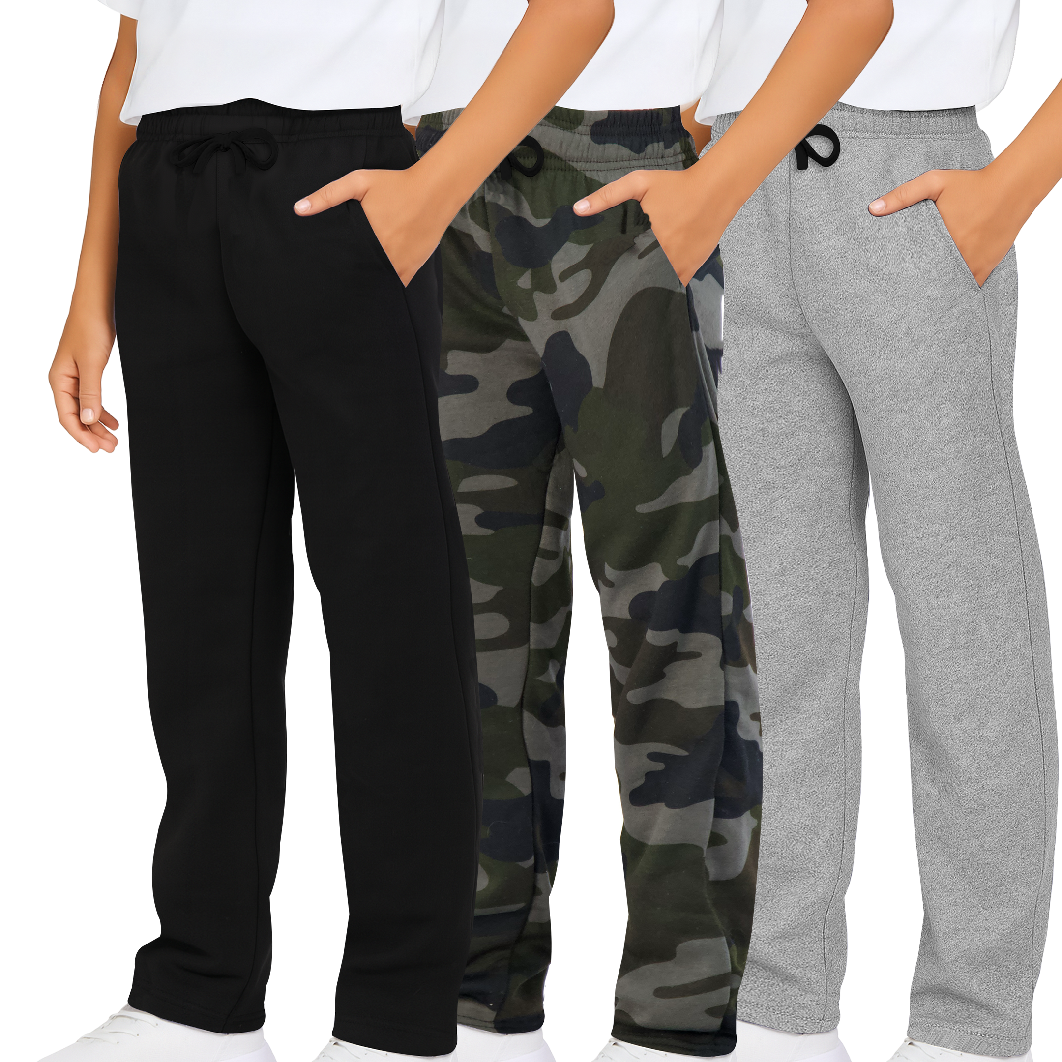 3 Pack: Boys Fleece Open Bottom Sweatpants