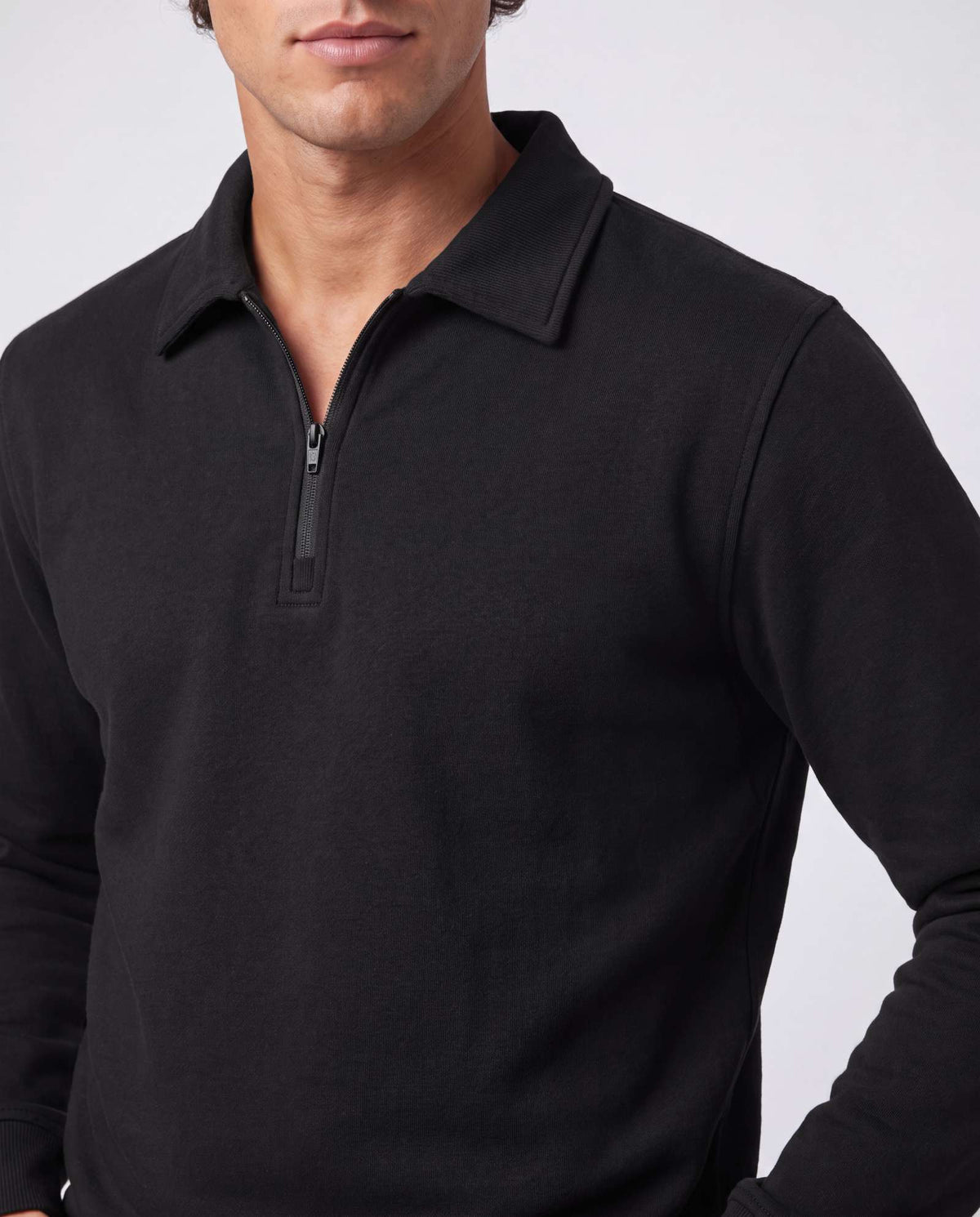 Real Essentials 2 Pack Mens Fleece Quarter Zip Sweatshirt Sweater Collared Long Sleeve Top - Solid Black, Solid Black