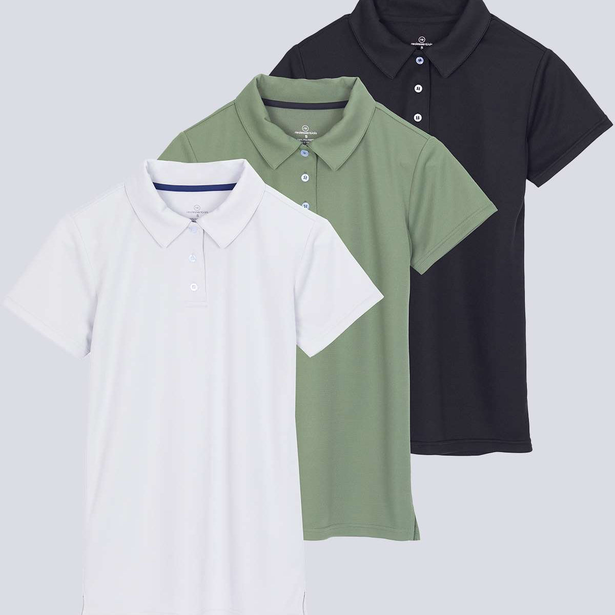 3 Pack: Womens Short Sleeve Dry-Fit Performance Polo Shirt (Available In Plus Size)