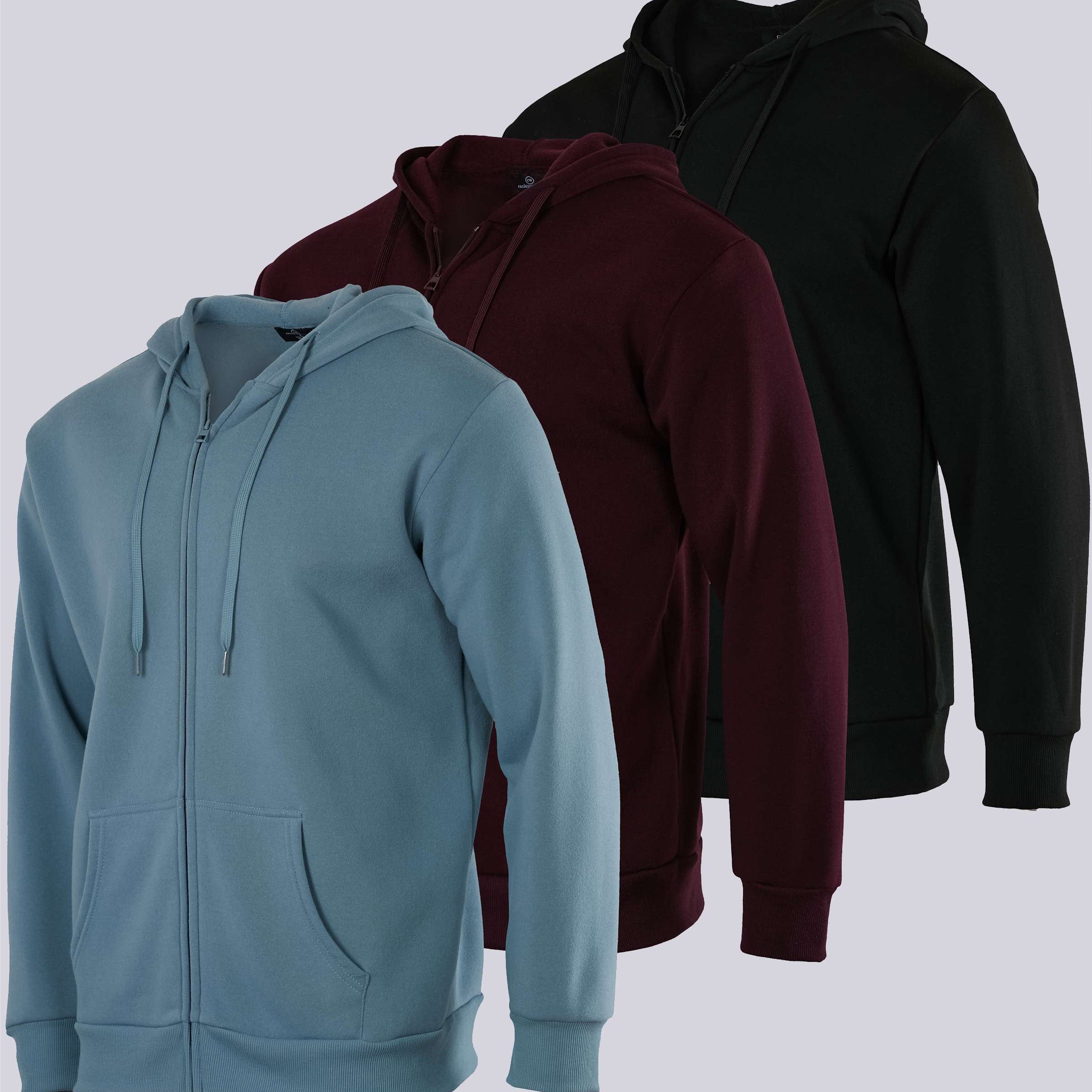 3 Pack: Mens Fleece Full Zip Hoodie Jacket