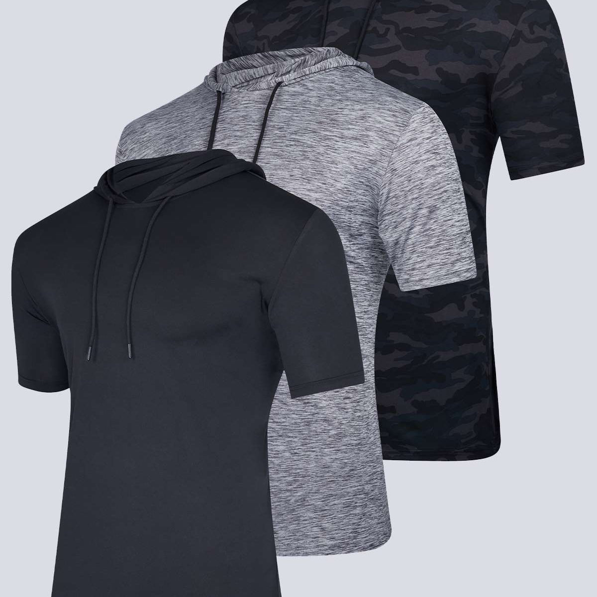 3 Pack: Mens Dry Fit Short Sleeve Active Hoodie Pullover (Available In Big & Tall)