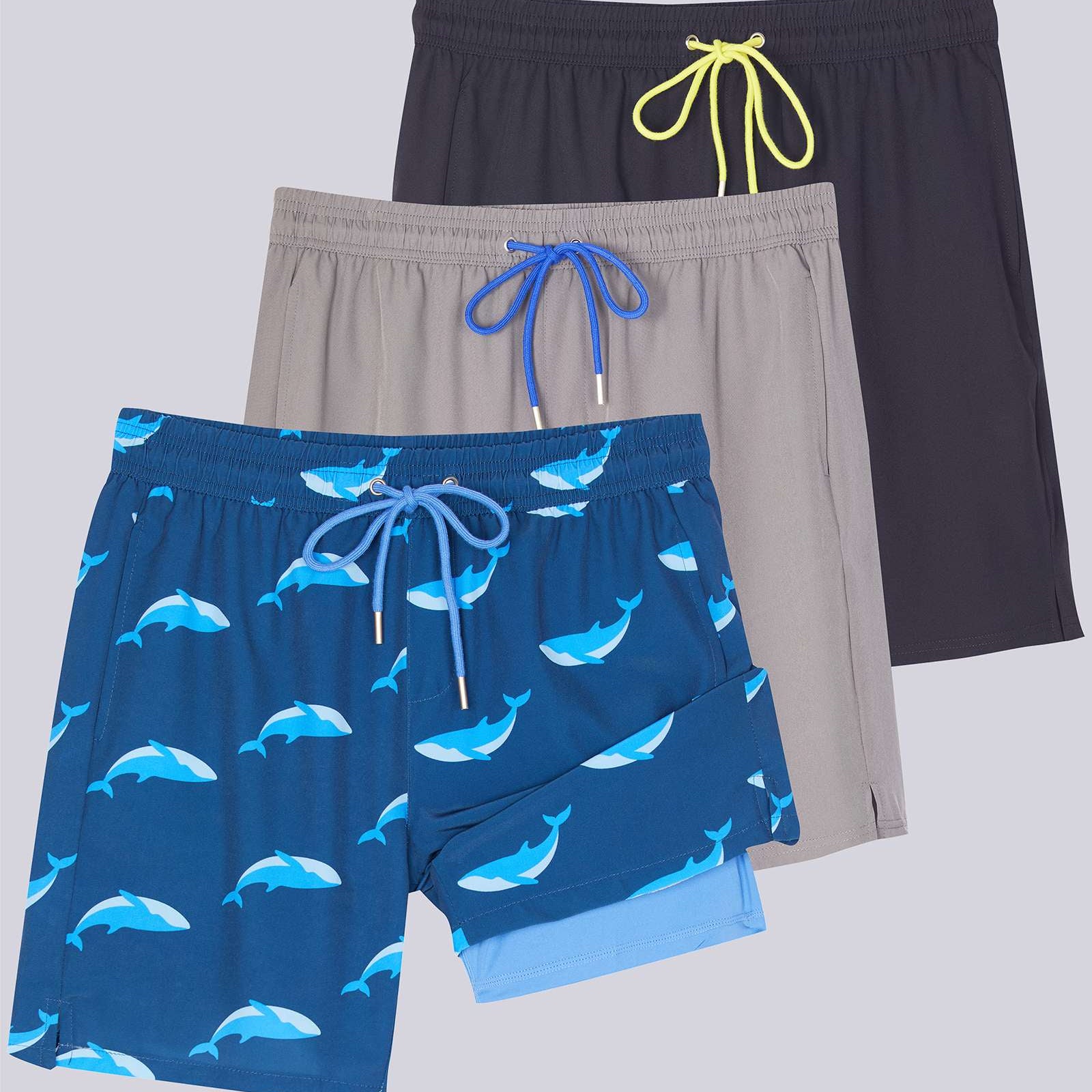 3 Pack: Men's 9" 2-in-1 Board Shorts with Compression Liner