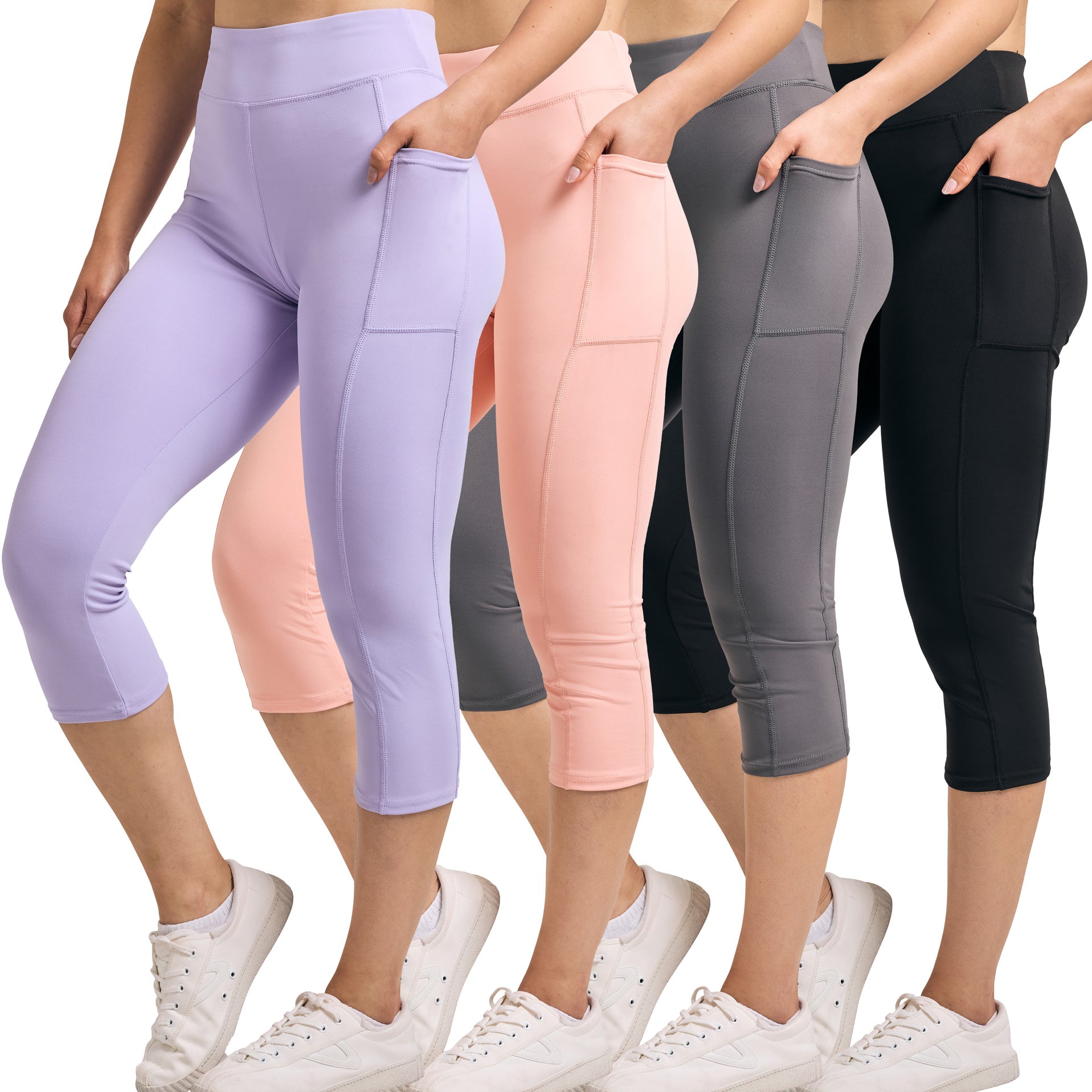 4 Pack: Women's Capri Leggings with Pockets (Available in Plus Size)