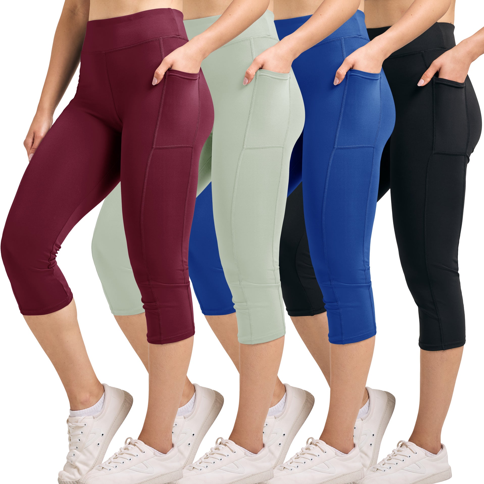 4 Pack: Women's Capri Leggings with Pockets (Available in Plus Size)