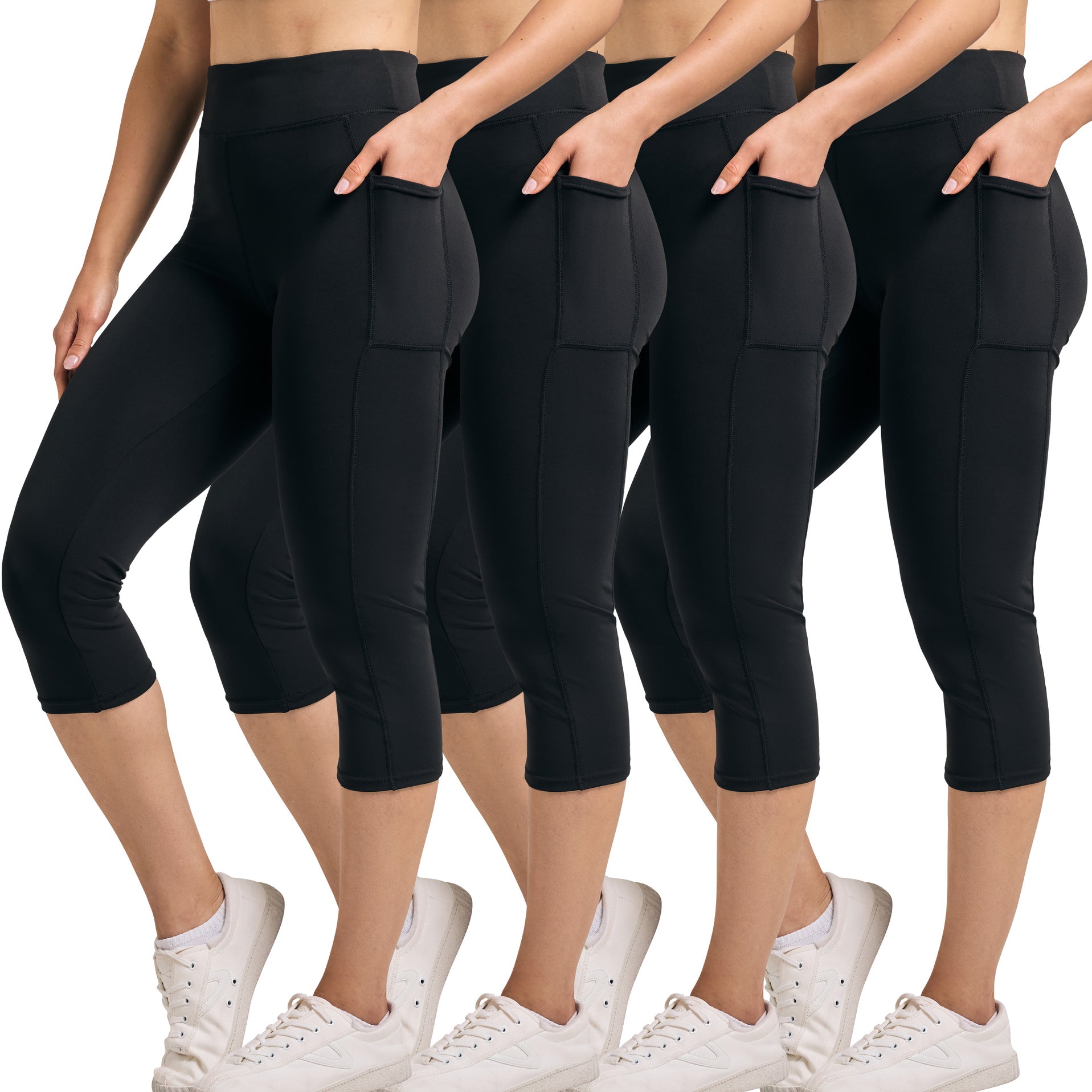 4 Pack: Women's Capri Leggings with Pockets (Available in Plus Size)