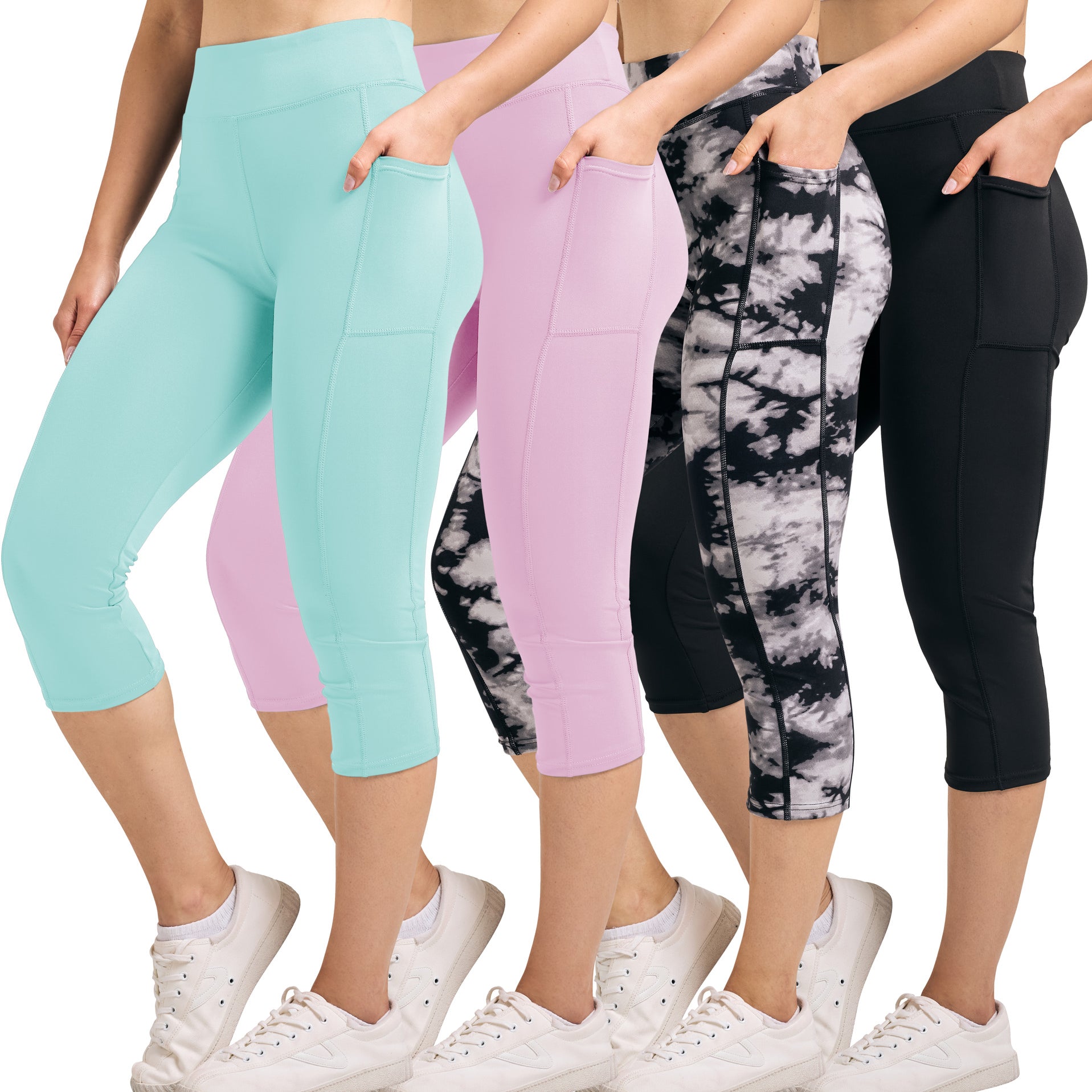 4 Pack: Women's Capri Leggings with Pockets (Available in Plus Size)