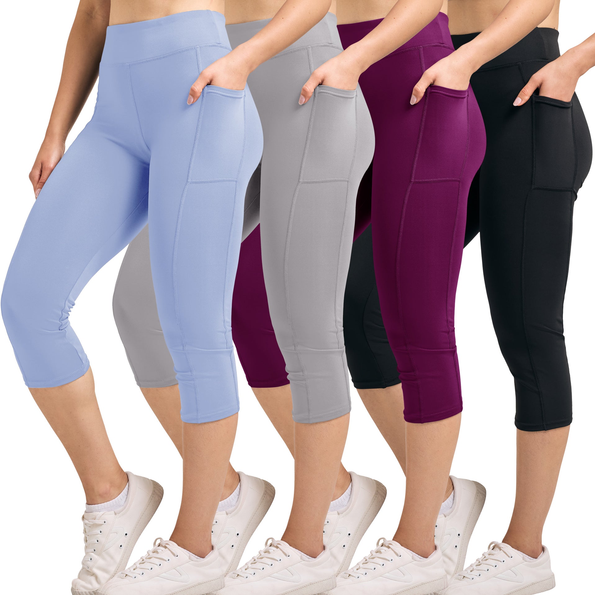 4 Pack: Women's Capri Leggings with Pockets (Available in Plus Size)