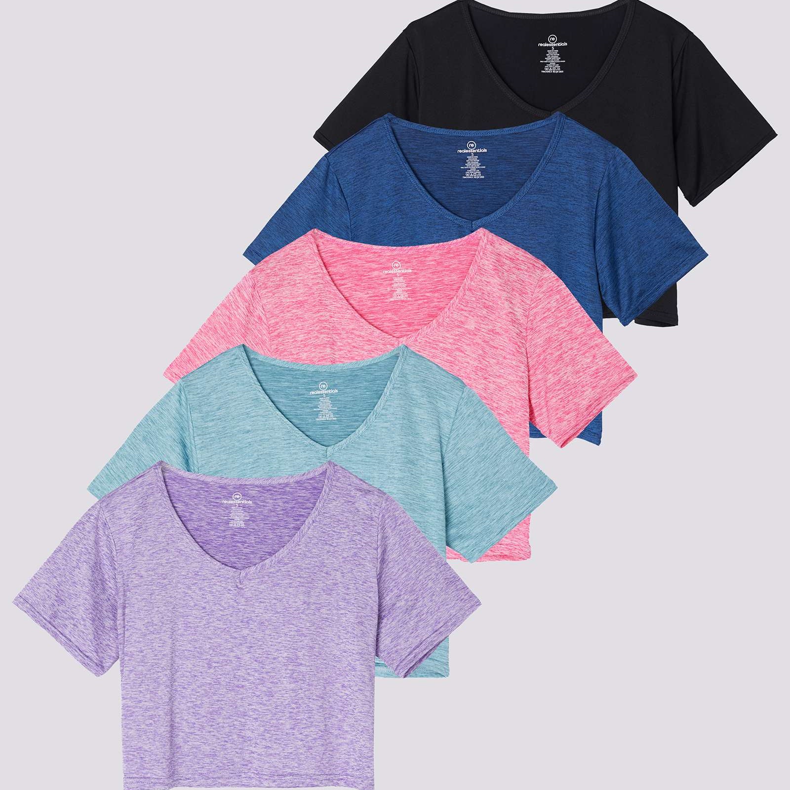 5 Pack: Women's Dry-Fit Short Sleeve V-Neck Crop Top