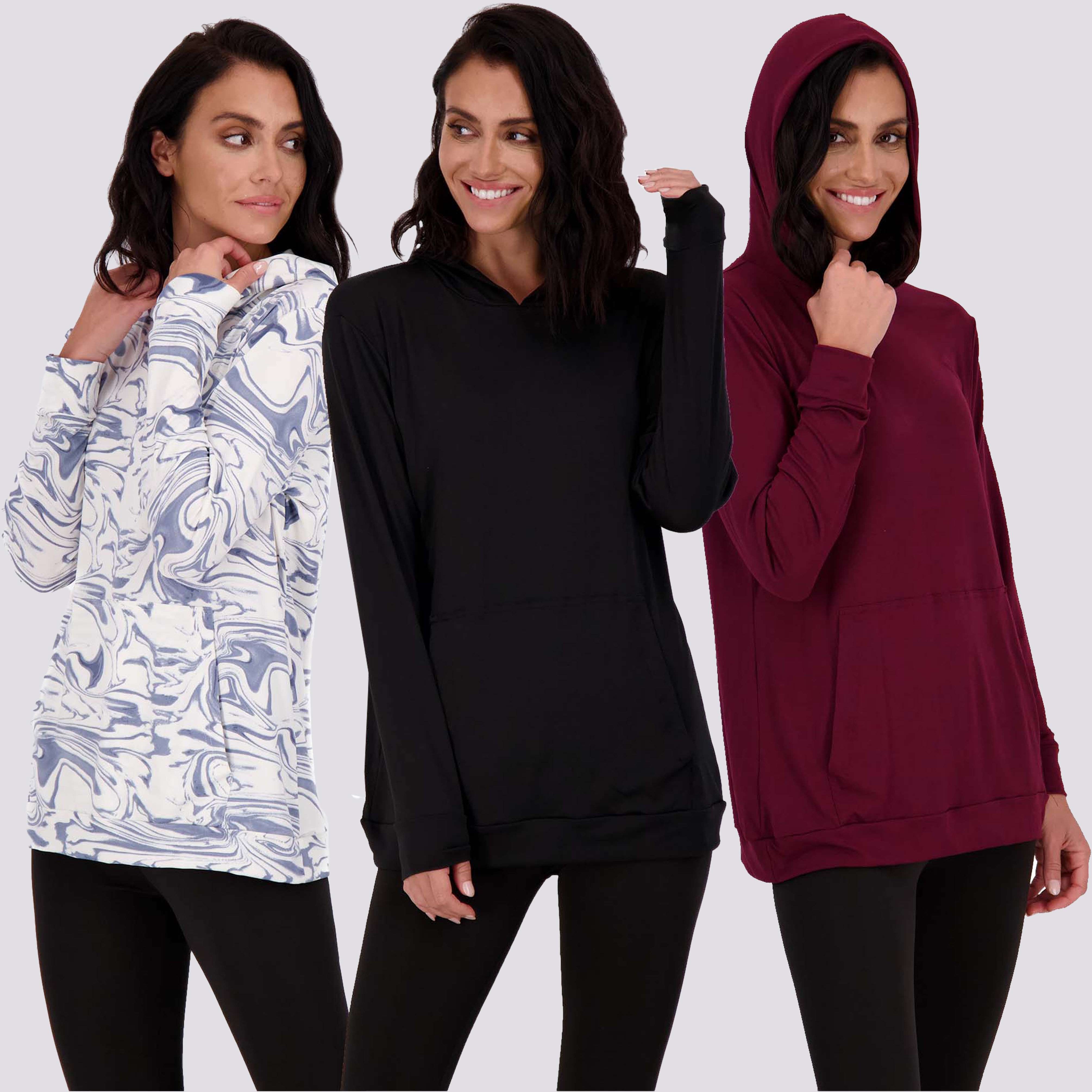 3 Pack: Womens Super-Soft Lounge Hoodie Pullover Sweatshirt