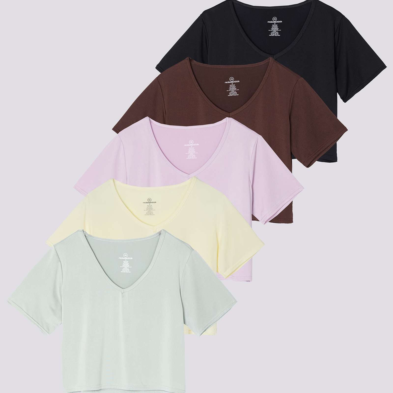 5 Pack: Women's Dry-Fit Short Sleeve V-Neck Crop Top