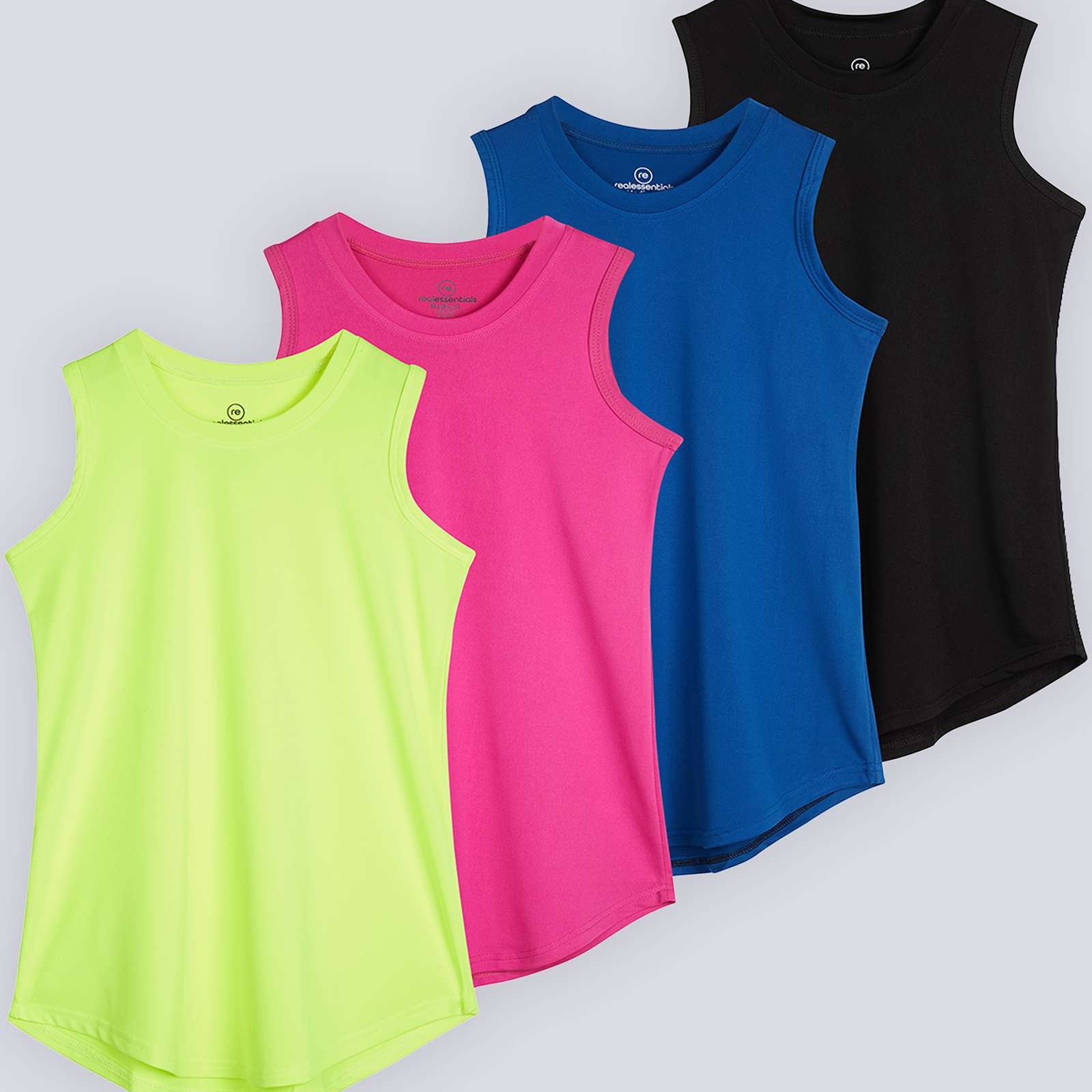 4 Pack: Girls Active Dry Fit Performance Tank Top