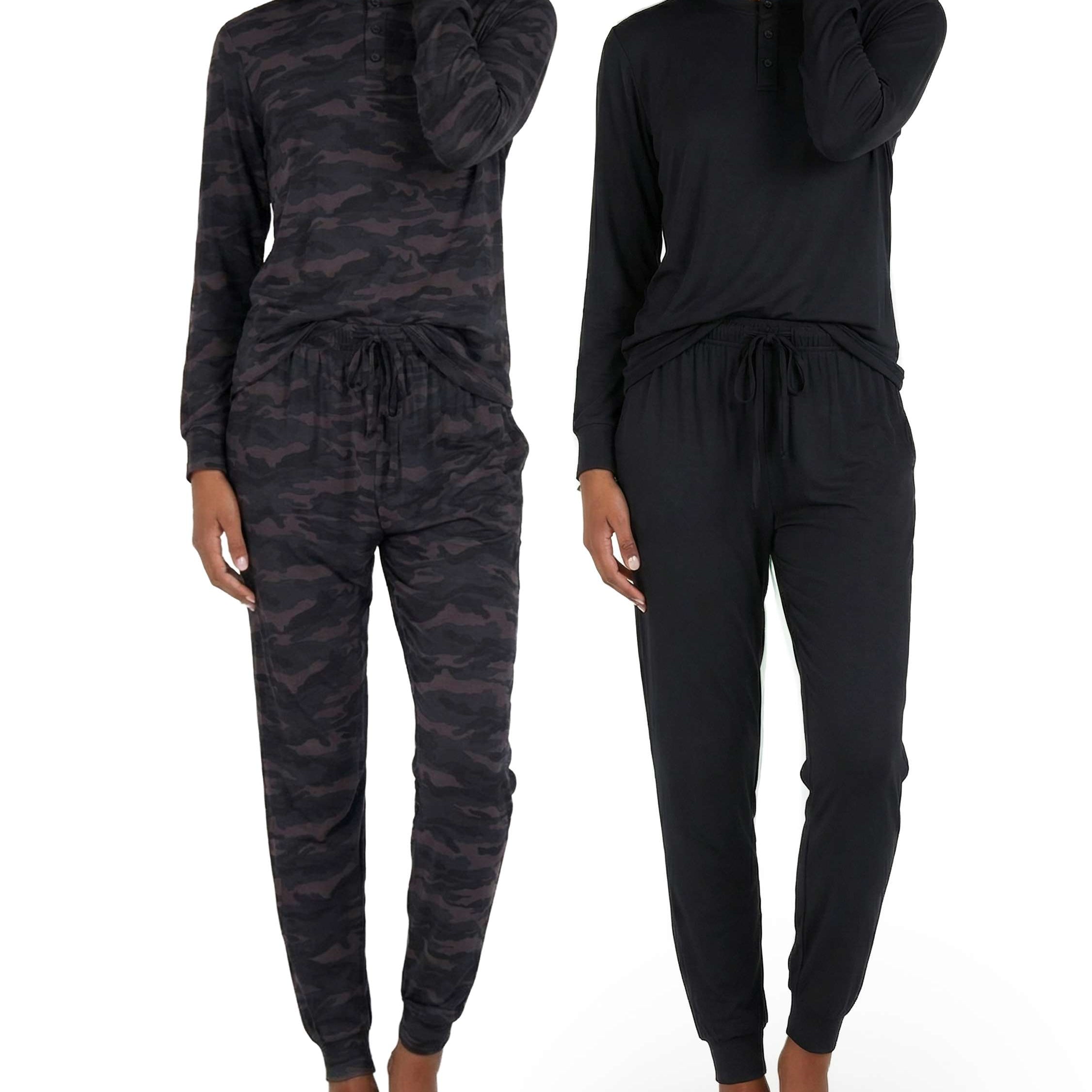 4 Piece: Womens Long Sleeve Henley & Jogger Lounge Pajama Set
