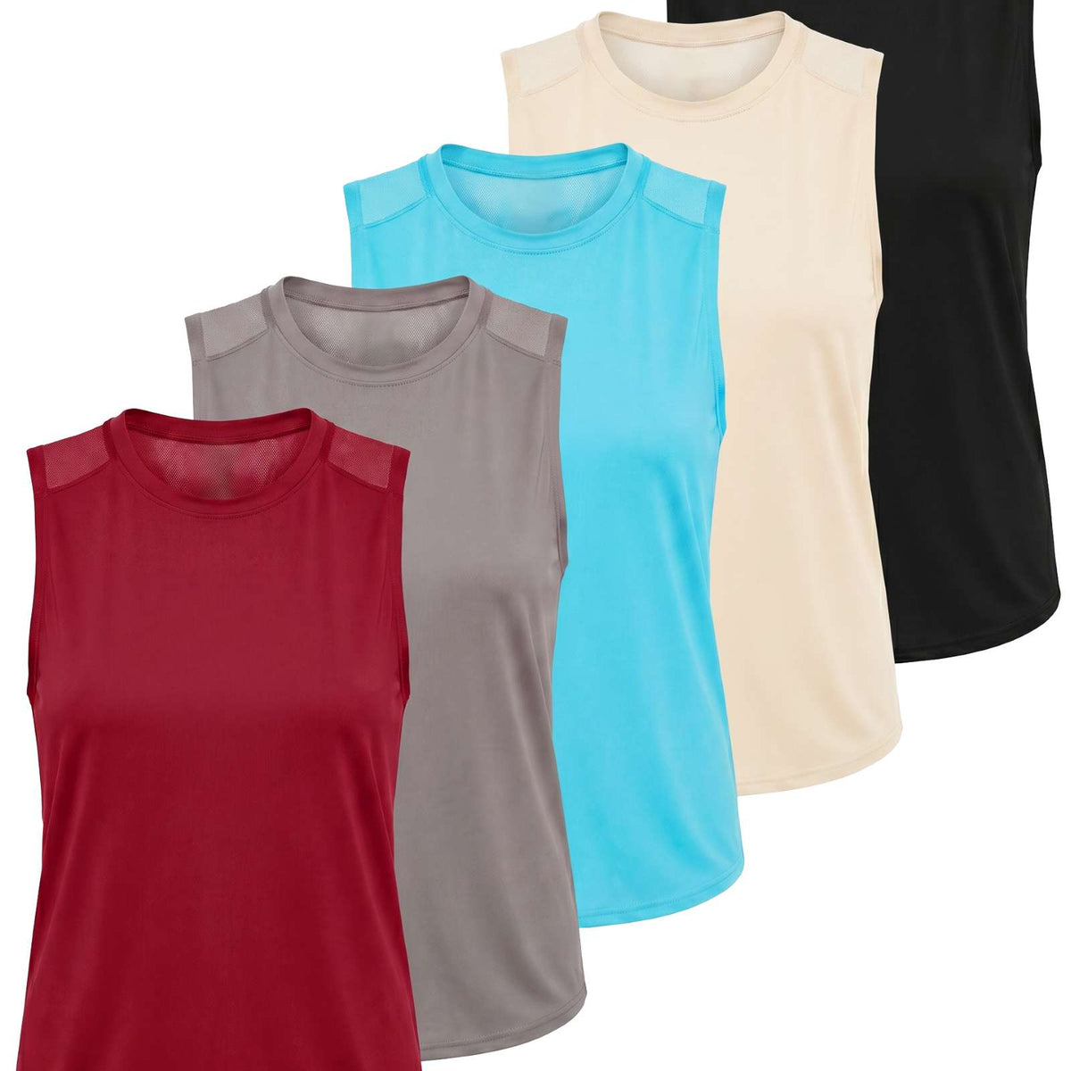 Real Essentials 5 Pack Women's Dry Fit Tank Tops Sleeveless Racerback Athletic Workout - Set 6