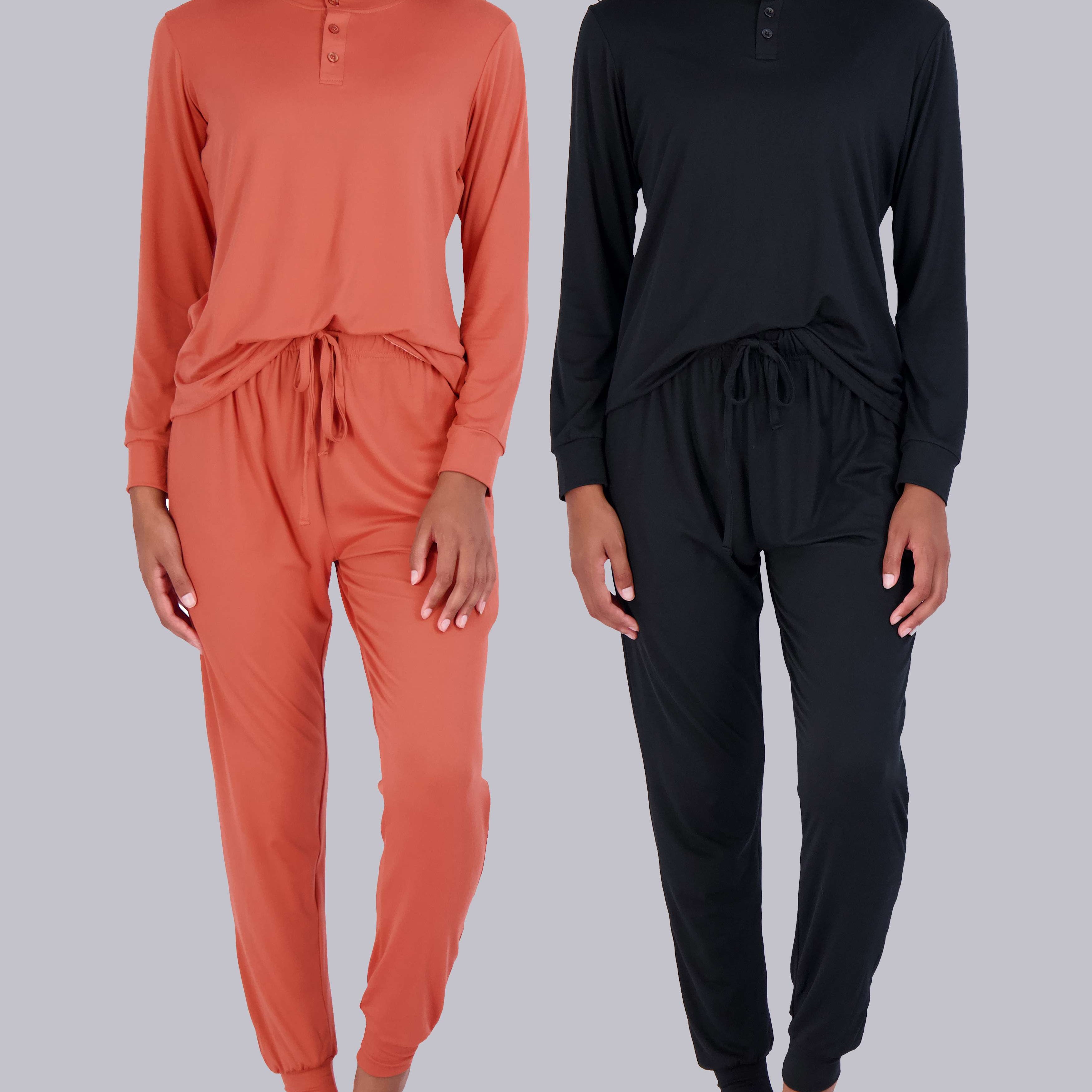 4 Piece: Womens Long Sleeve Henley & Jogger Lounge Pajama Set