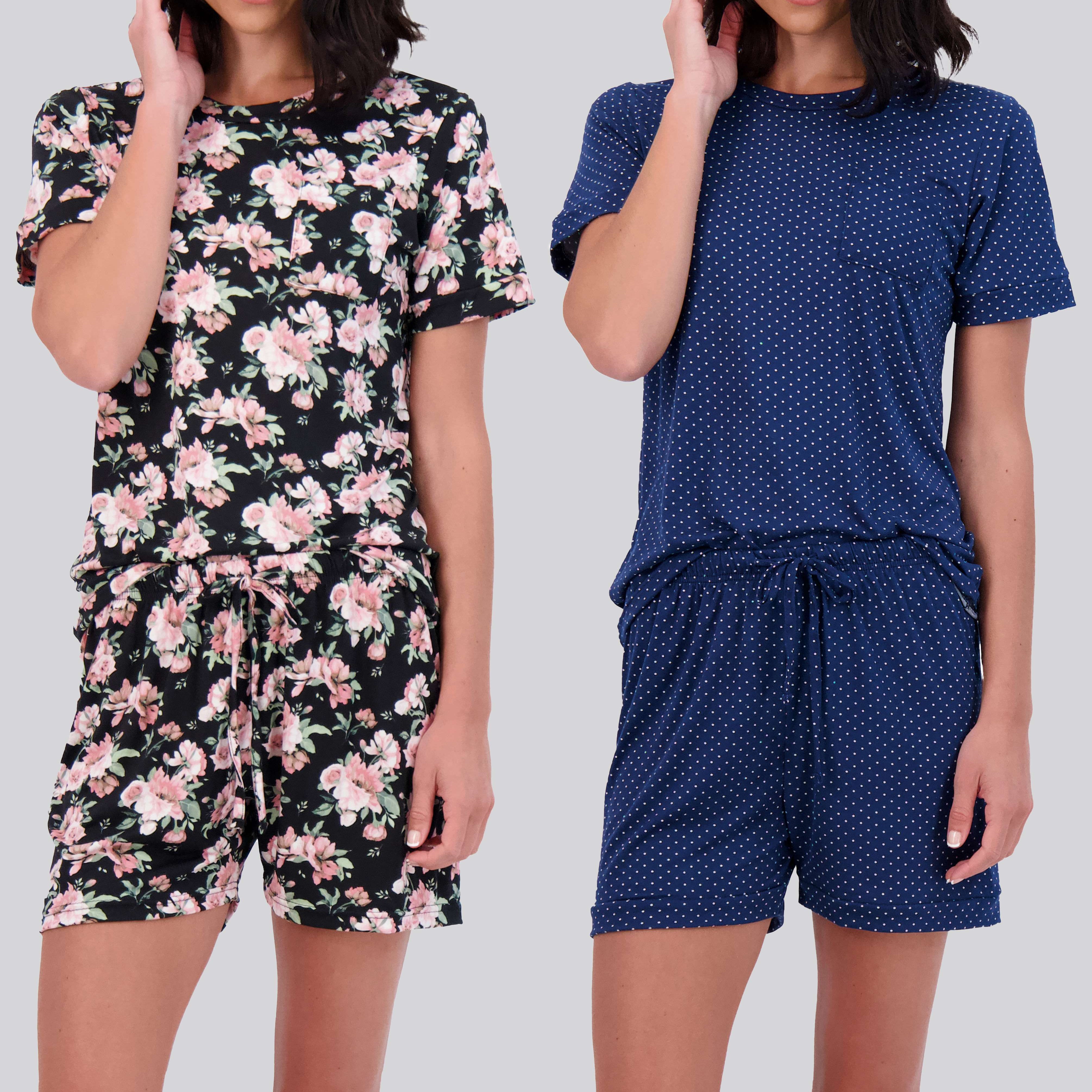 4 Piece: Womens Short Sleeve with Shorts Pajama Set