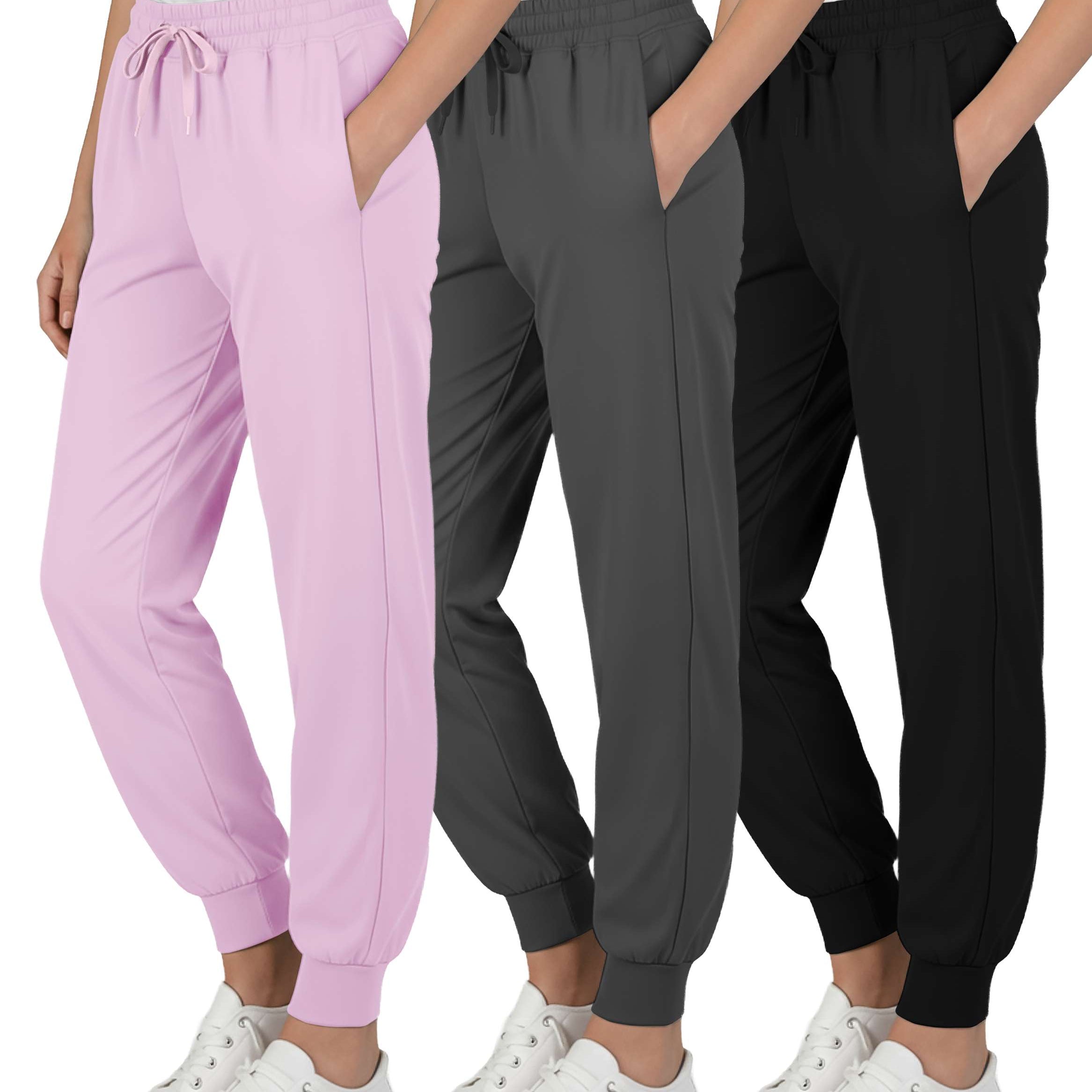 3 Pack: Girls' Dry-Fit Jogger Sweatpants Soft Active Athletic Kids Joggers with Pockets & Drawstring