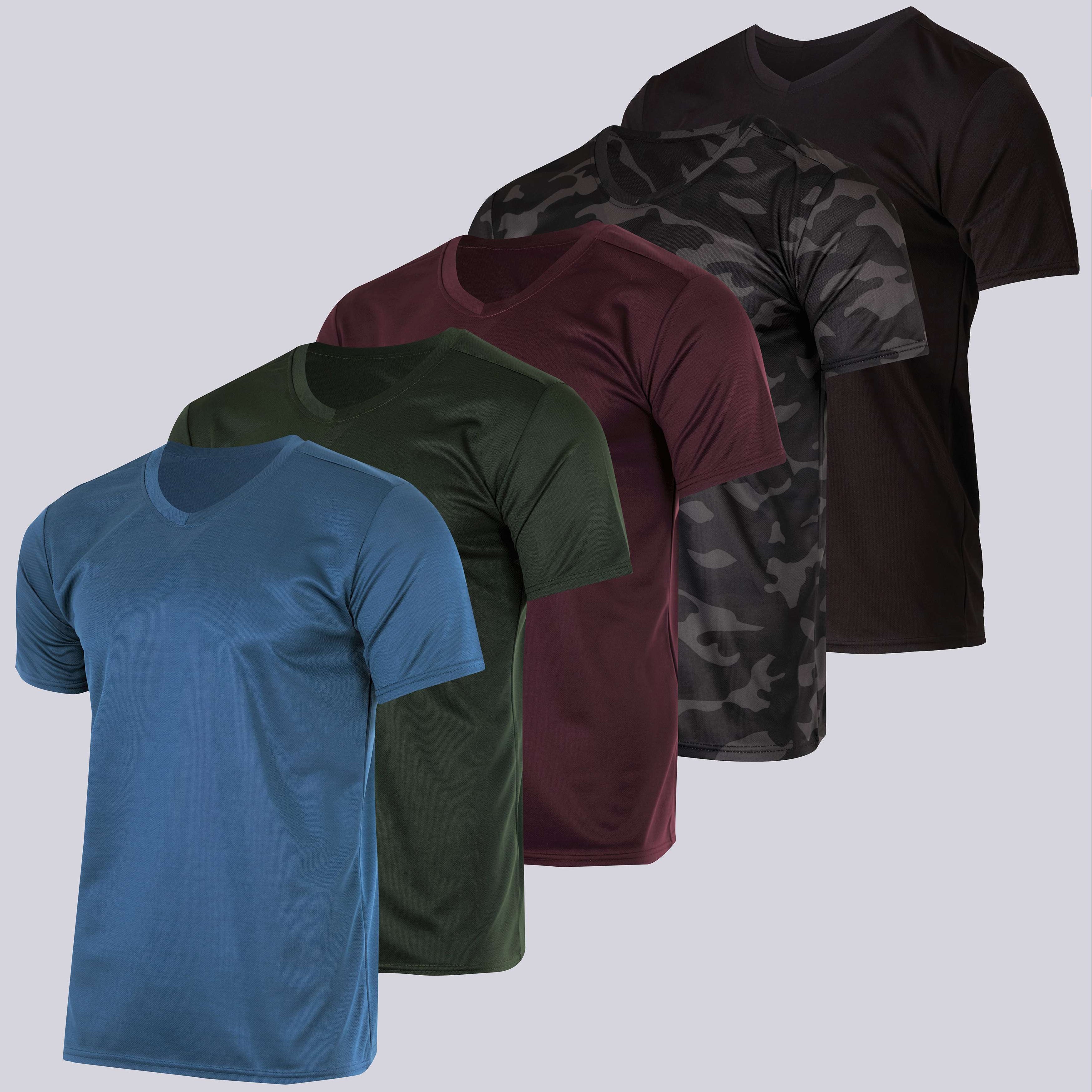 5 Pack: Mens V-Neck Mesh Active Short Sleeve T-Shirt (Available in Big & Tall)