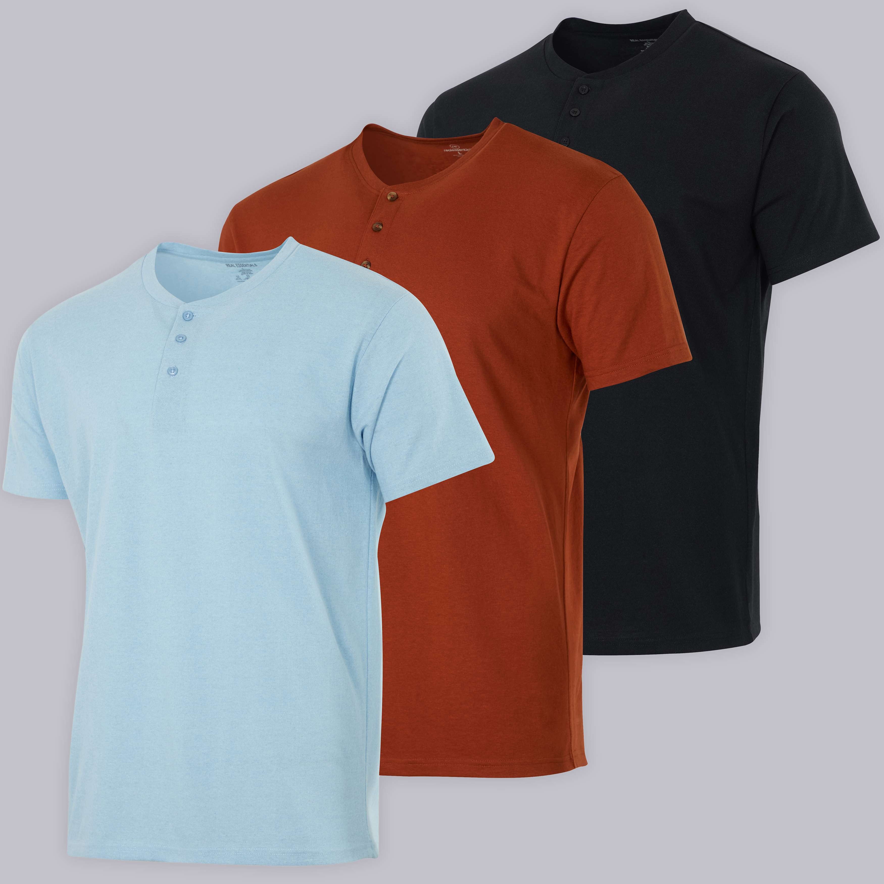 3 Pack: Mens Cotton Short Sleeve Henley T-Shirt