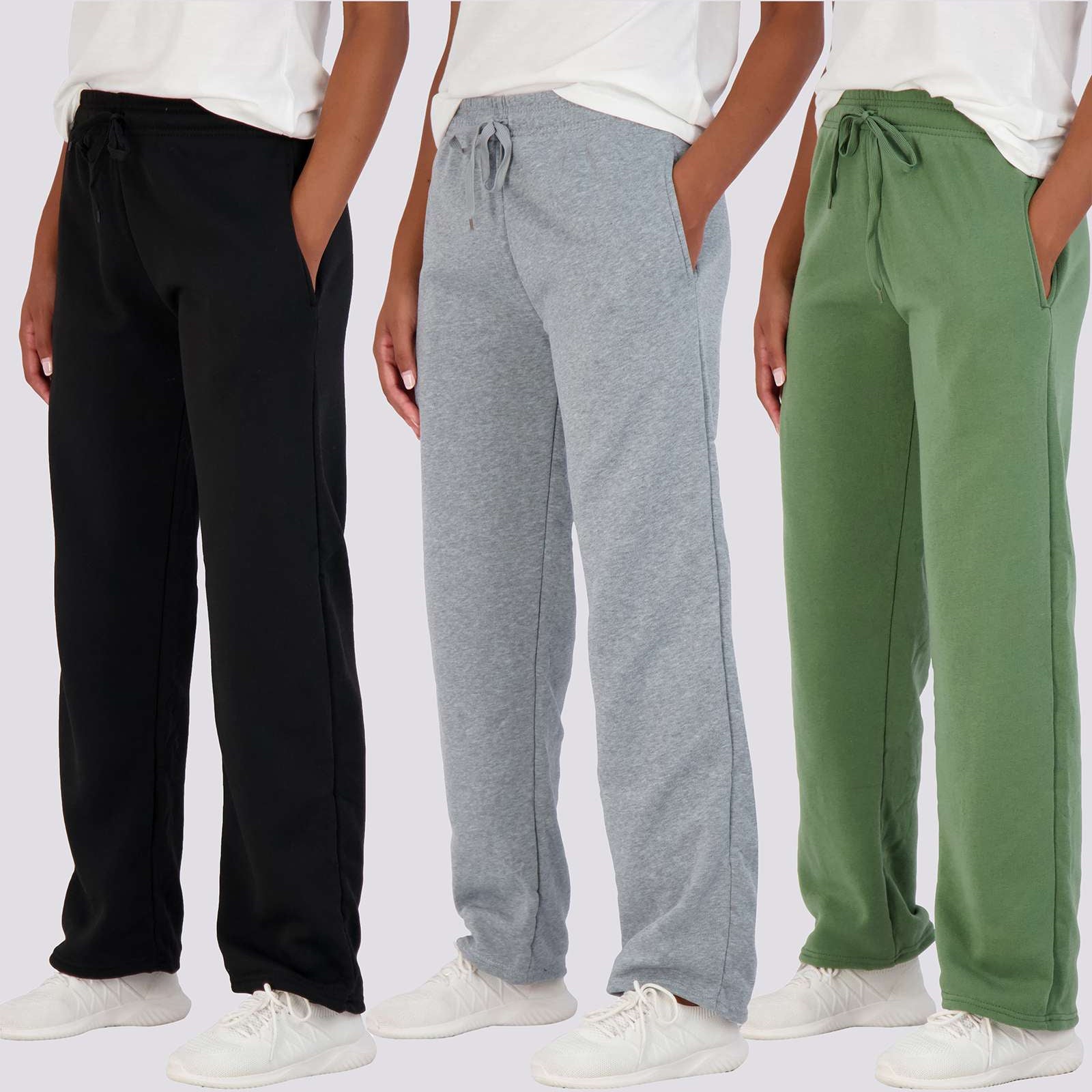 3 Pack: Womens Fleece Open Bottom Sweatpants
