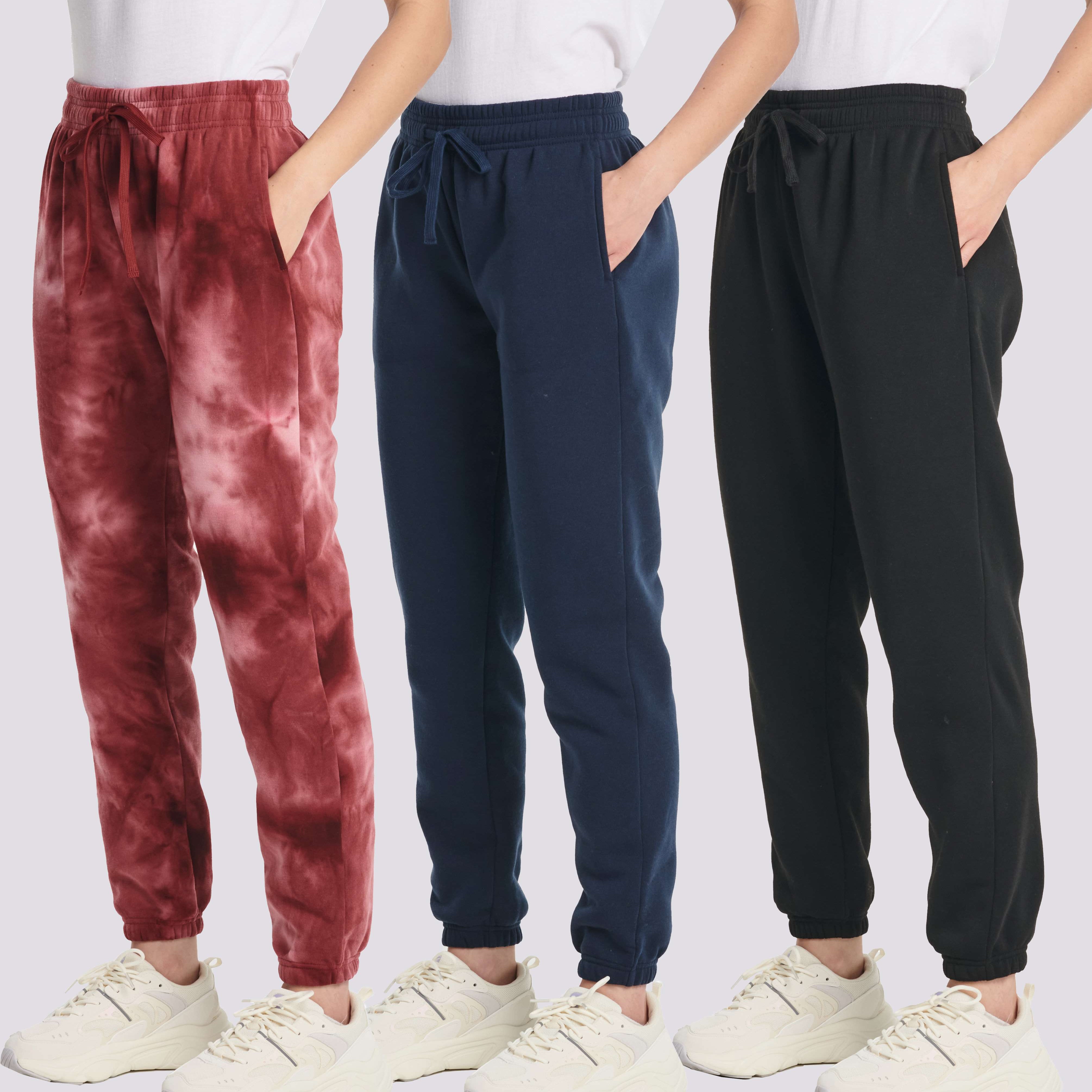3 Pack: Women's Fleece Jogger Sweatpants with Elastic Cuff (Available in Plus Size)