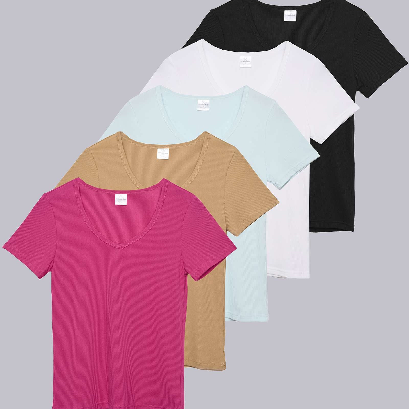 5 Pack: Women's Soft Ribbed Short Sleeve V-Neck T-Shirt