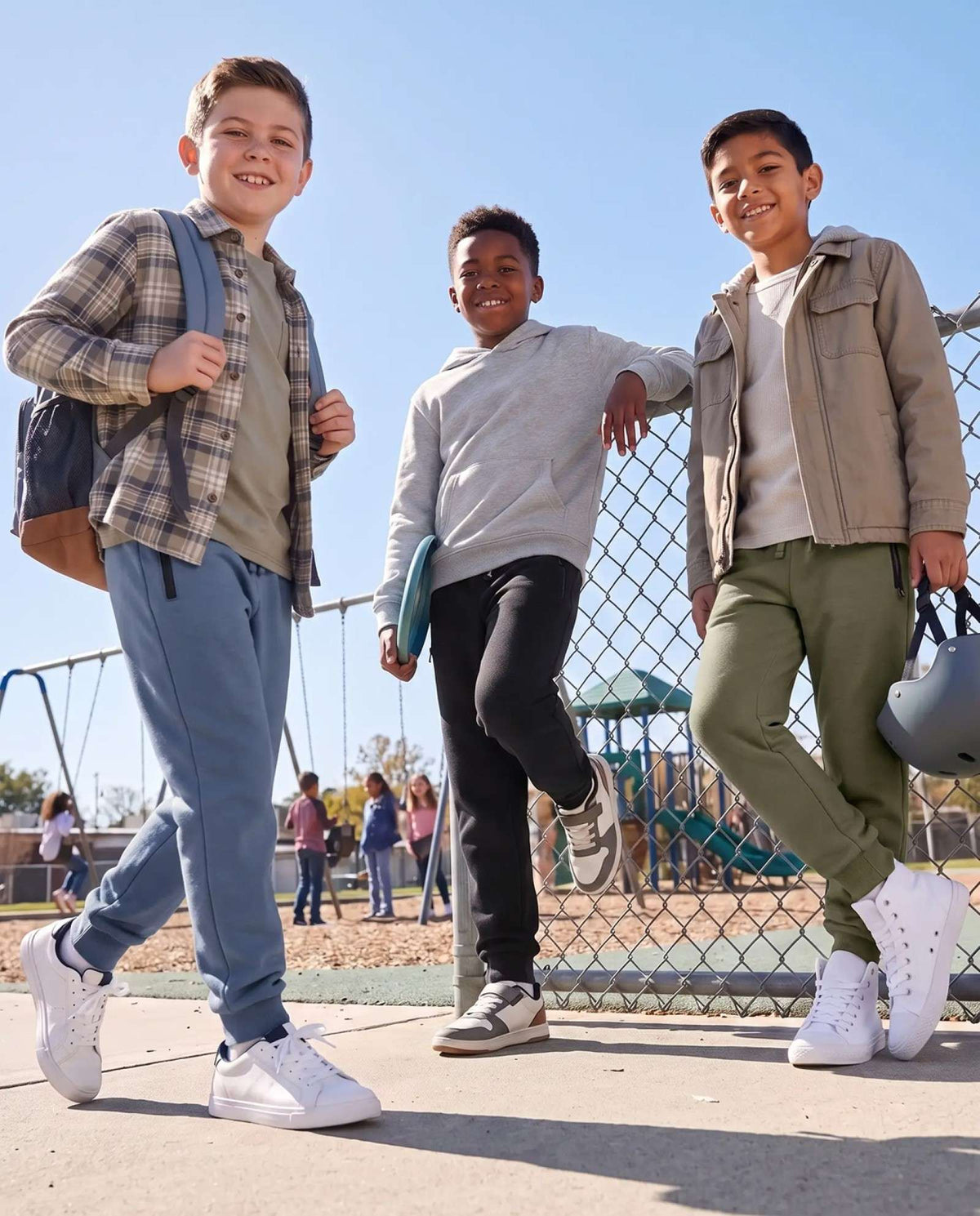 Real Essentials 3 Pack Boys Fleece Joggers Sweatpants Zipper Pockets Athletic Pants Teen - Solid Black, Solid Olive Night, Solid Vintage Indigo