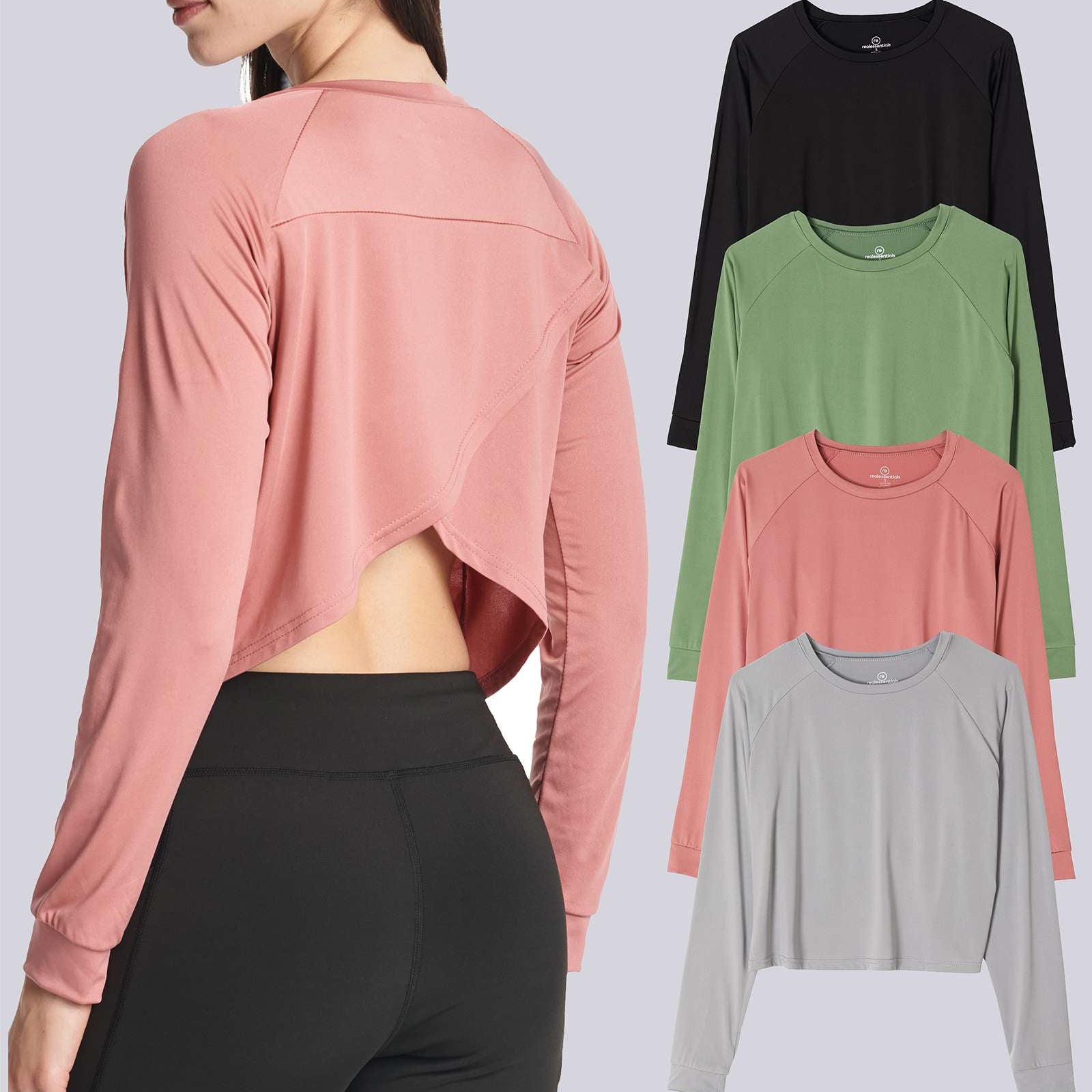 4 Pack: Women's Long Sleeve Petal Back Crop Top (Available in Plus Size)