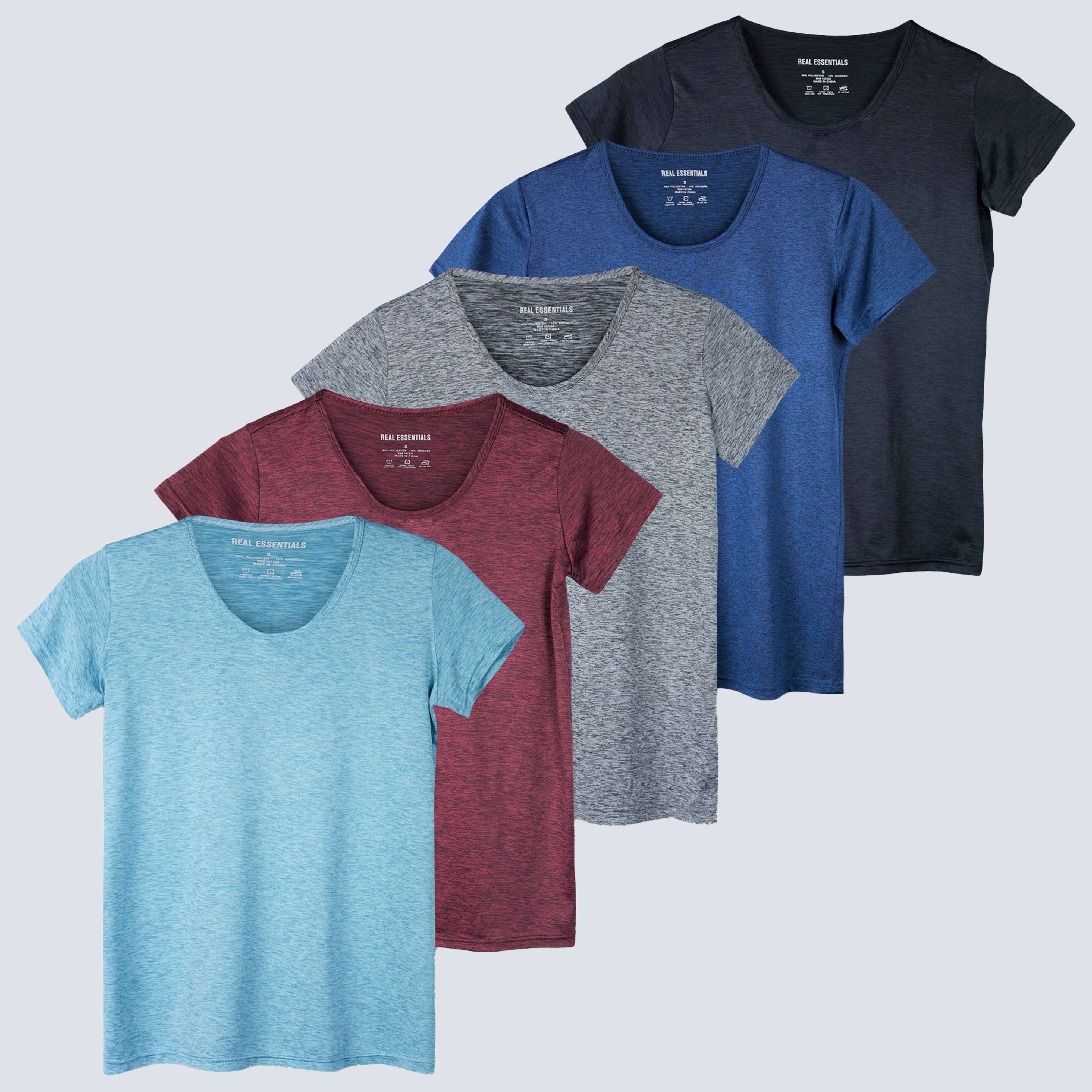 5 Pack: Womens Dry Fit Short-Sleeve Crew Neck Active T-Shirt