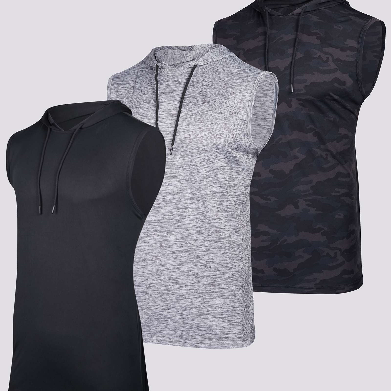 3 Pack: Men’s Dry-Fit Active Tank Top Hoodie