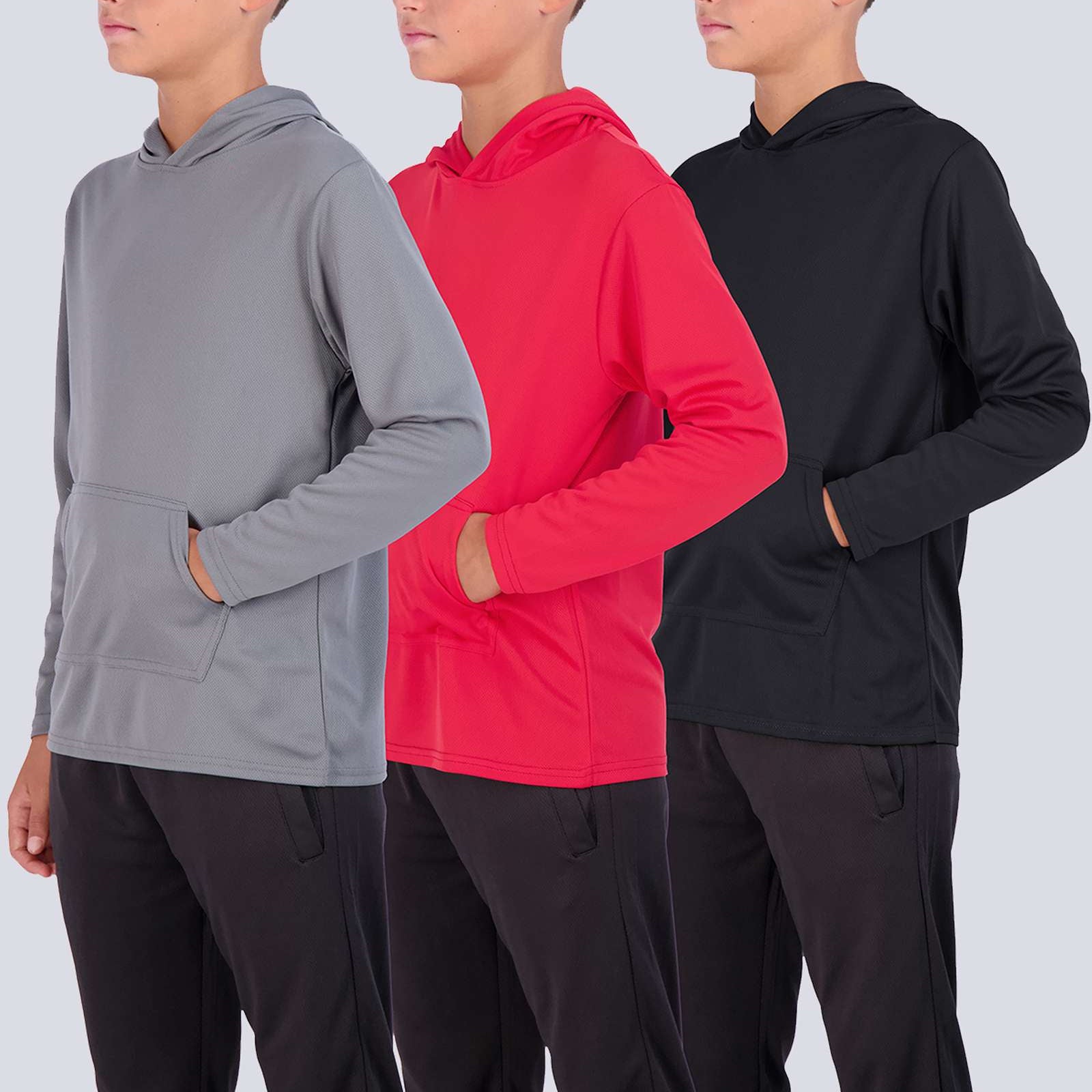 3 Pack: Boys Mesh Long Sleeve Pullover Hoodie Active Sweatshirt