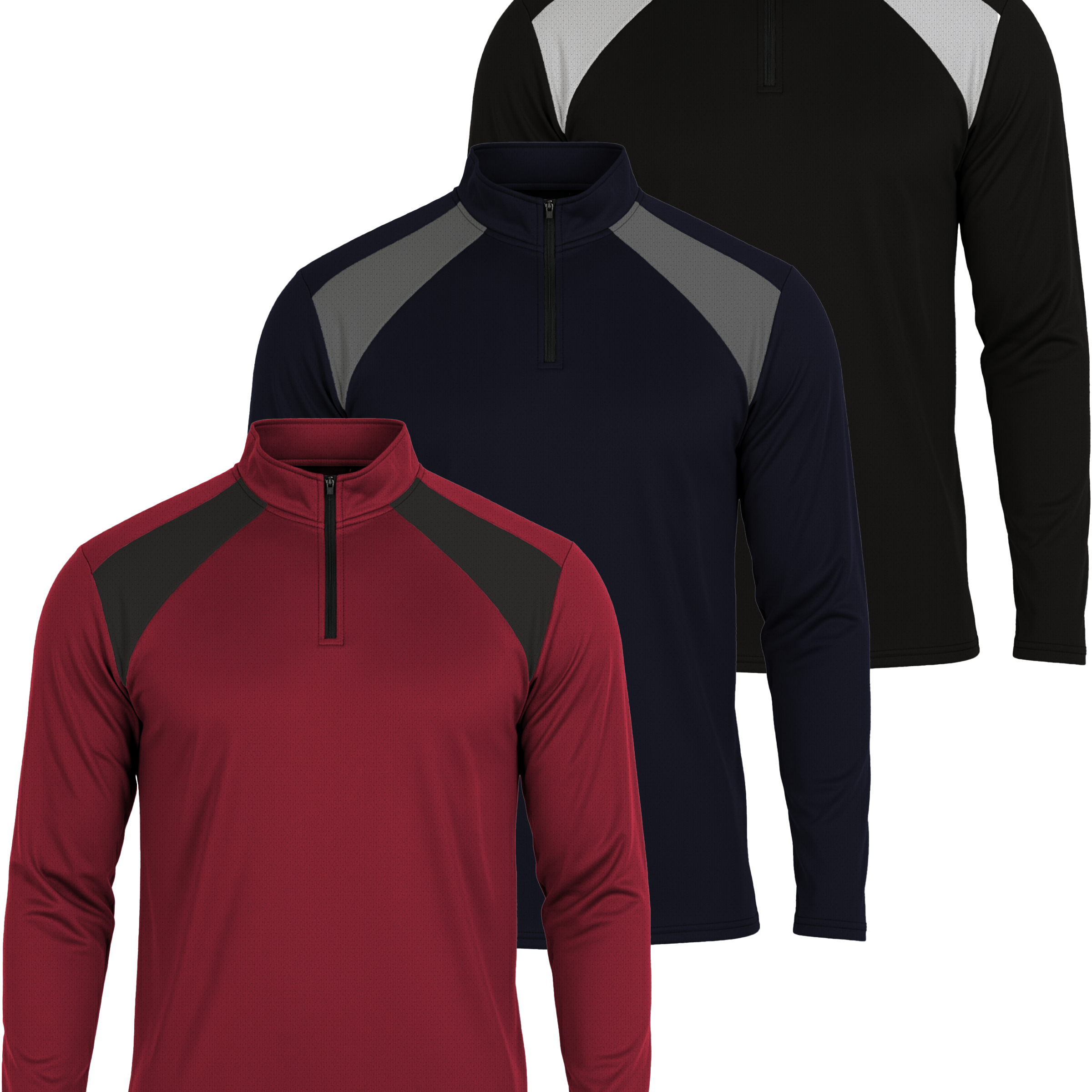 3 Pack: Mens Mesh Active Quarter Zip Pullover