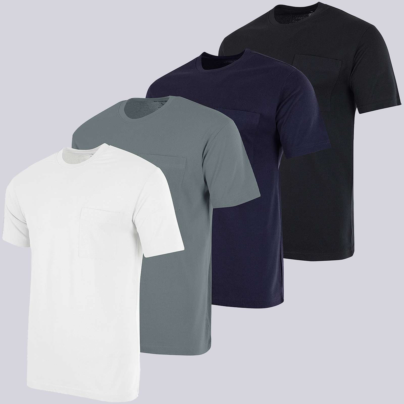 4 Pack: Mens Cotton Short Sleeve Crew Neck Pocket T-Shirt