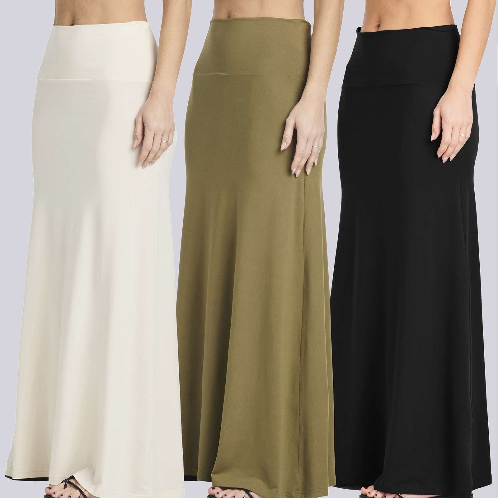 3 Pack: Women's Ultra-Soft Flowy Maxi Skirt