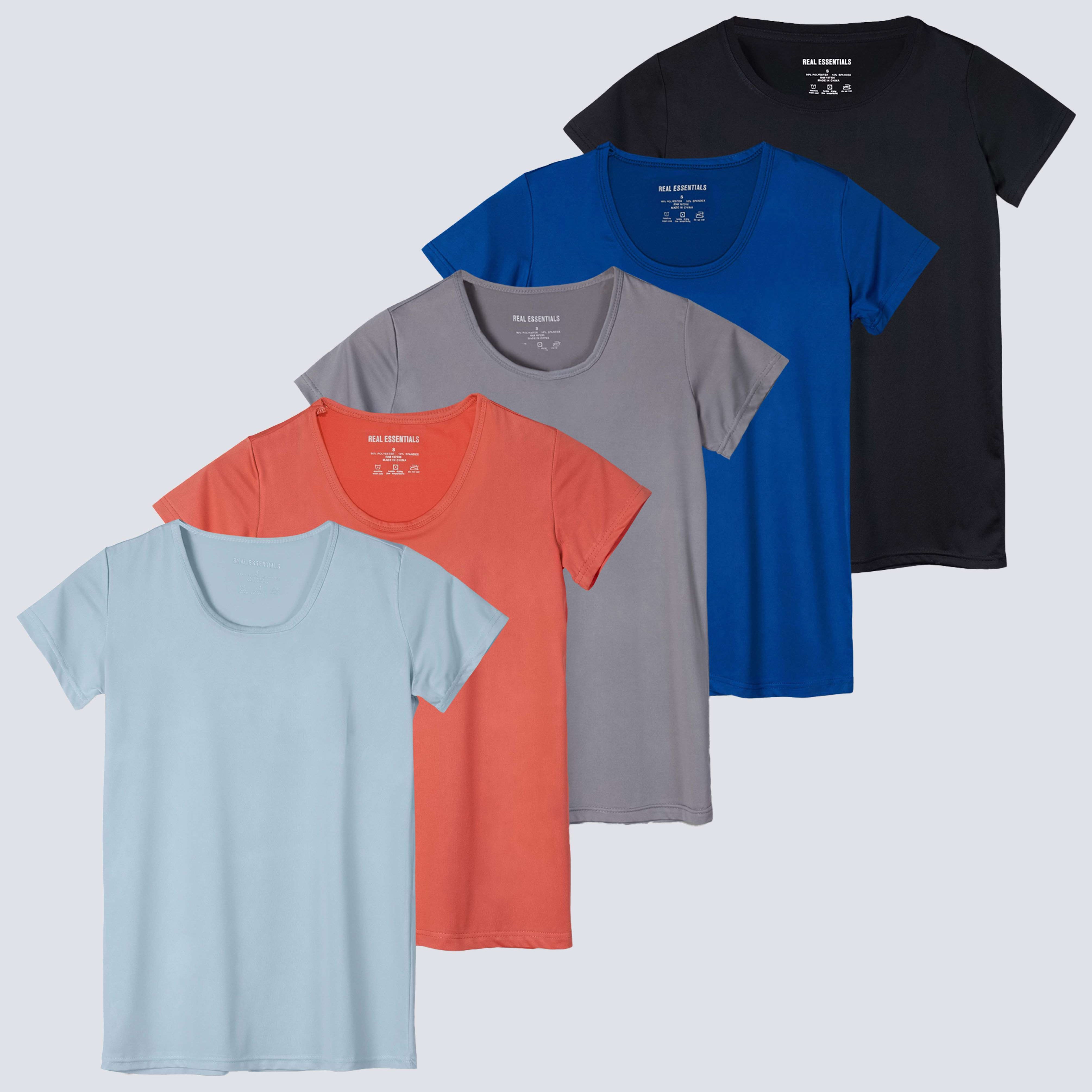 5 Pack: Womens Dry Fit Short-Sleeve Crew Neck Active T-Shirt