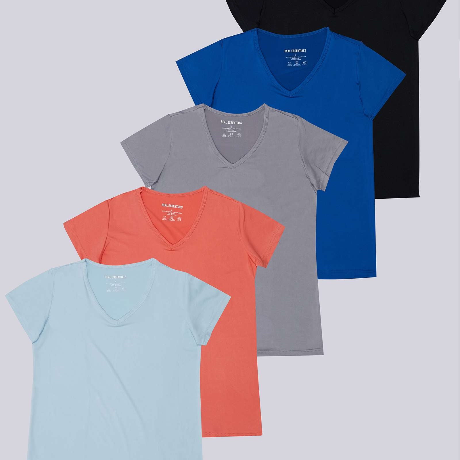 5 Pack: Womens Short Sleeve Dry-Fit V-Neck T-Shirt