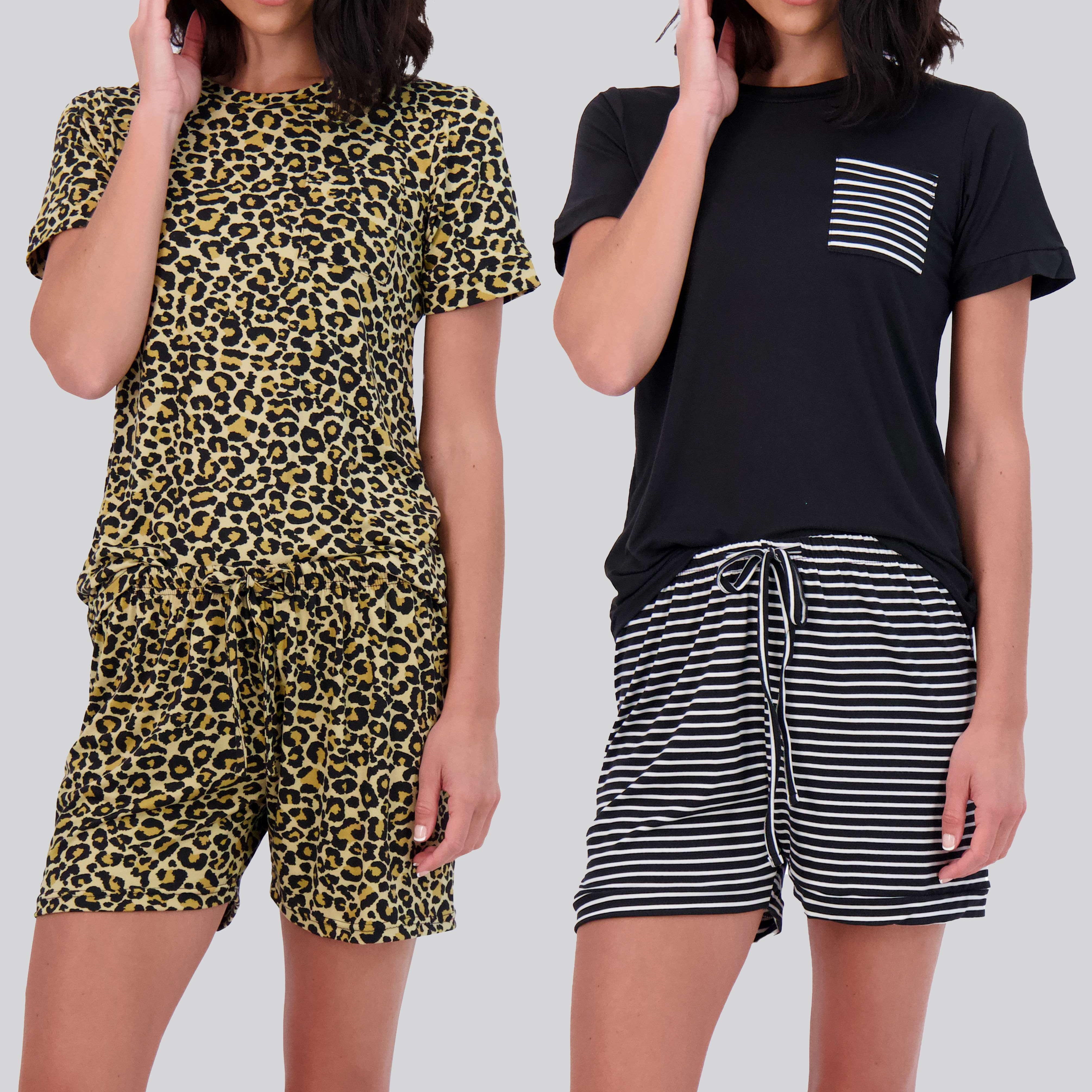 4 Piece: Womens Short Sleeve with Shorts Pajama Set