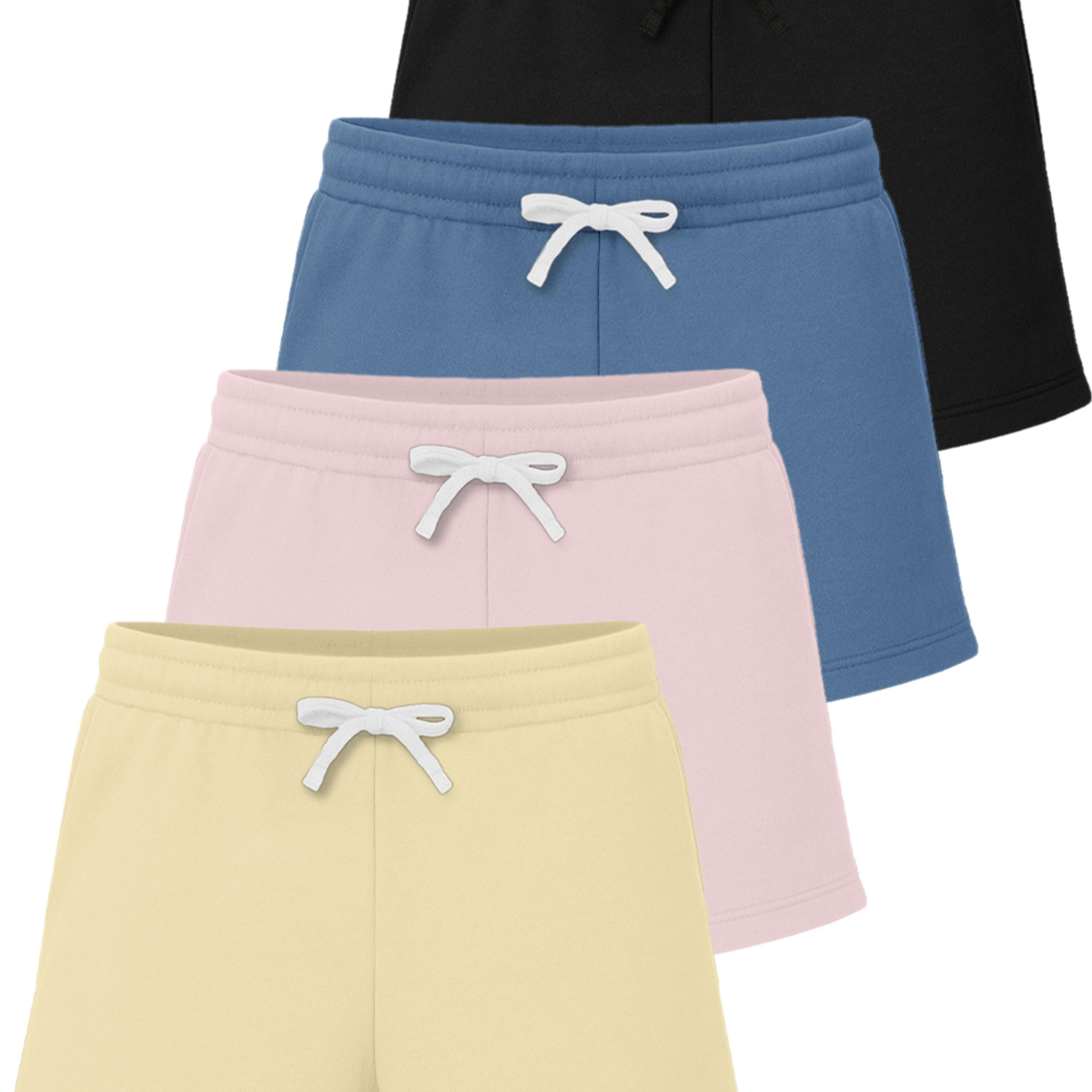 Real Essentials 4 Pack: Girls Fleece Shorts – Ultra Soft Pull On Lounge & Sport Shorts for School, Play & Everyday Comfort