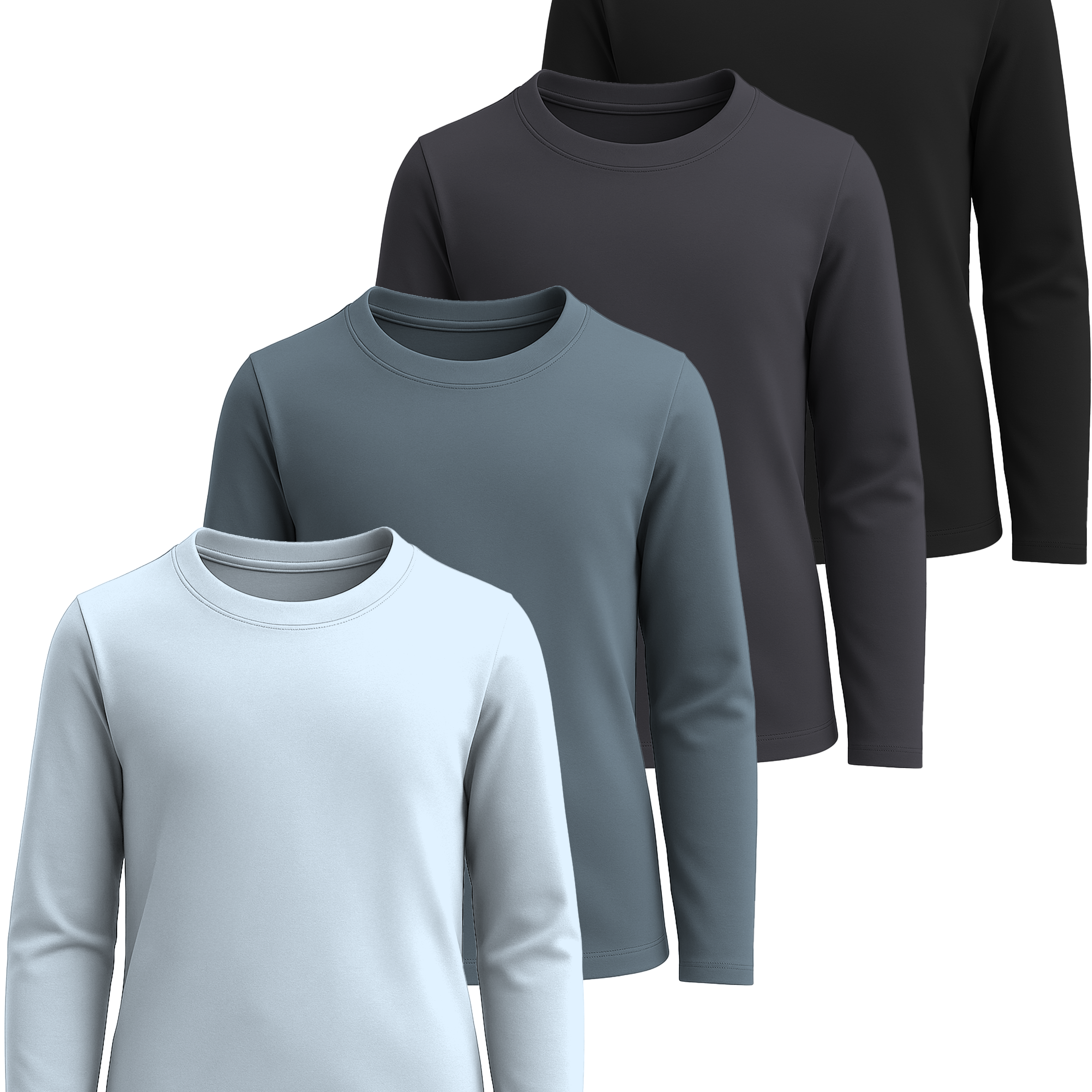 4 Pack: Girls Cotton Long Sleeve T Shirts Teens Tops Athletic Tee Plain Basic Multipack Youth Kids