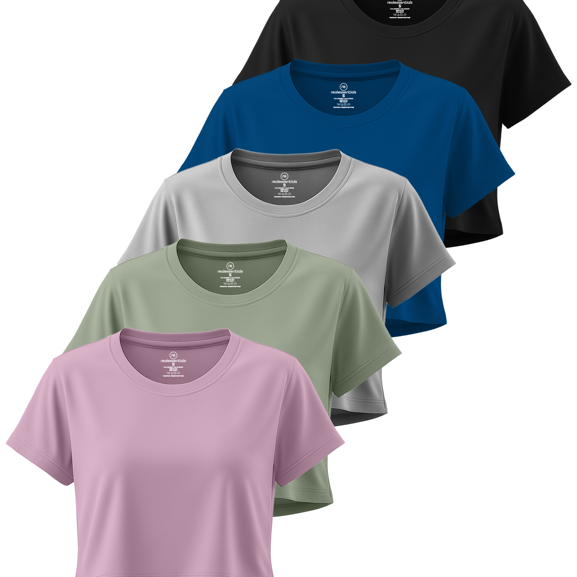 5 Pack: Women's Dry Fit Crop Top - Short Sleeve Crew Neck Stretch Athletic Tee (Available in Plus Size)