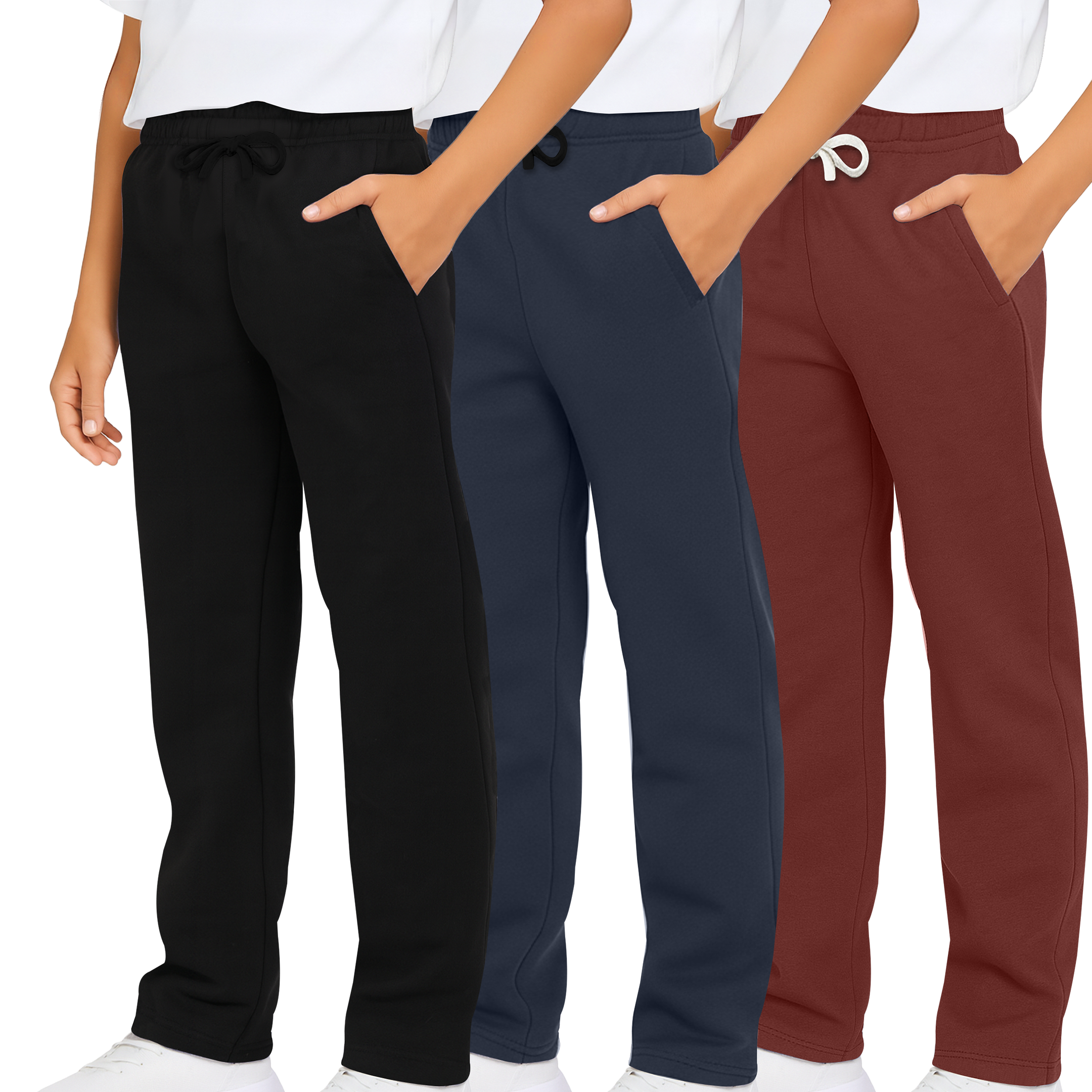 3 Pack: Boys Fleece Open Bottom Sweatpants