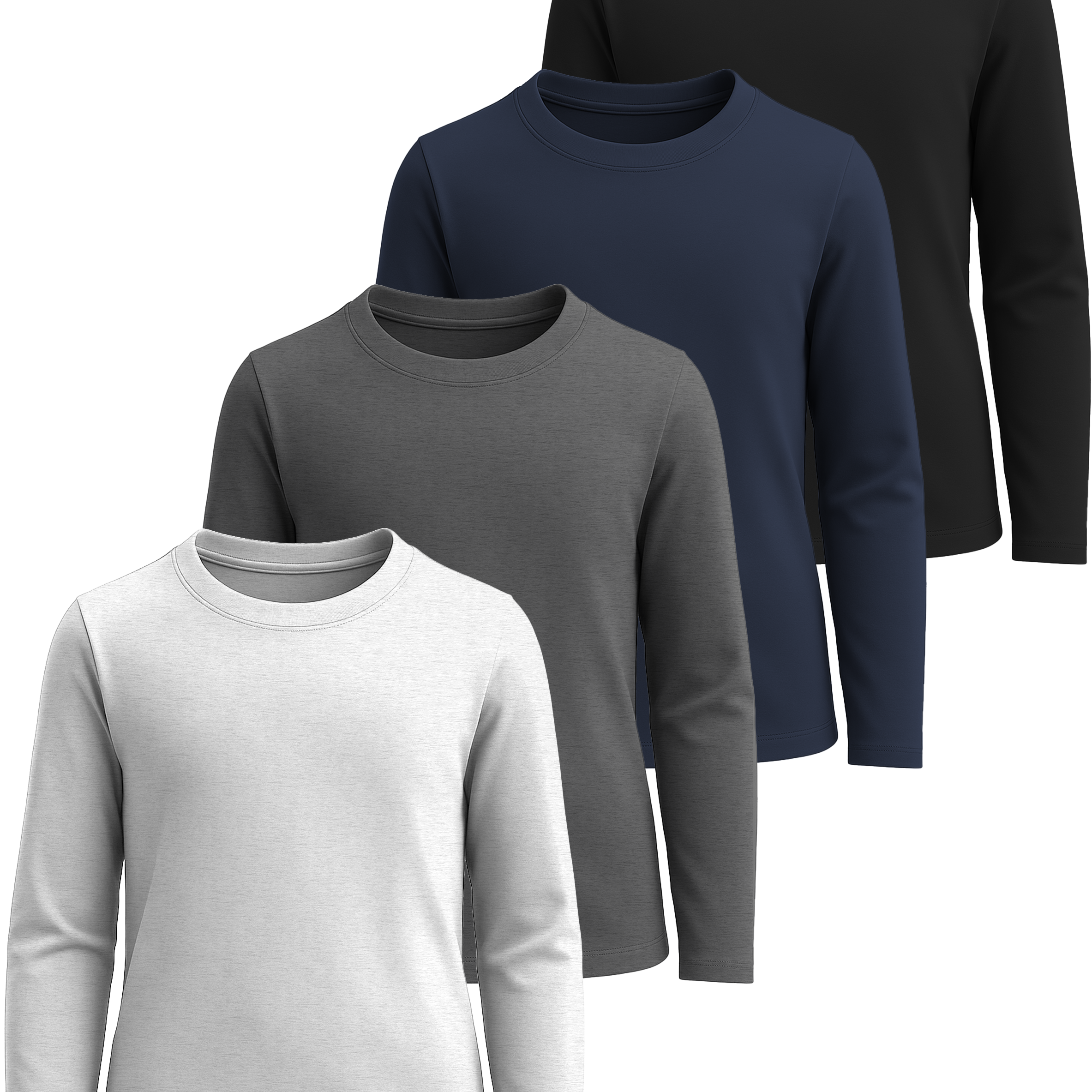 4 Pack: Girls Cotton Long Sleeve T Shirts Teens Tops Athletic Tee Plain Basic Multipack Youth Kids