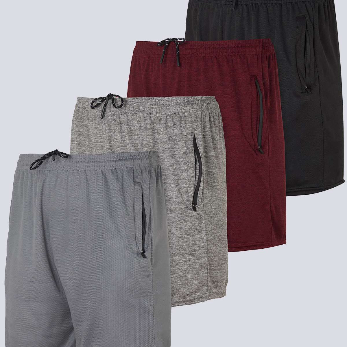4 Pack: Men's 5" Mesh Running Shorts with Zipper Pockets